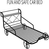 Vista 3 de Cama individual para automóvil con 4 ruedas, barandillas, estante de almacenamiento para niños, adolescentes, niños y niñas, marco de cama