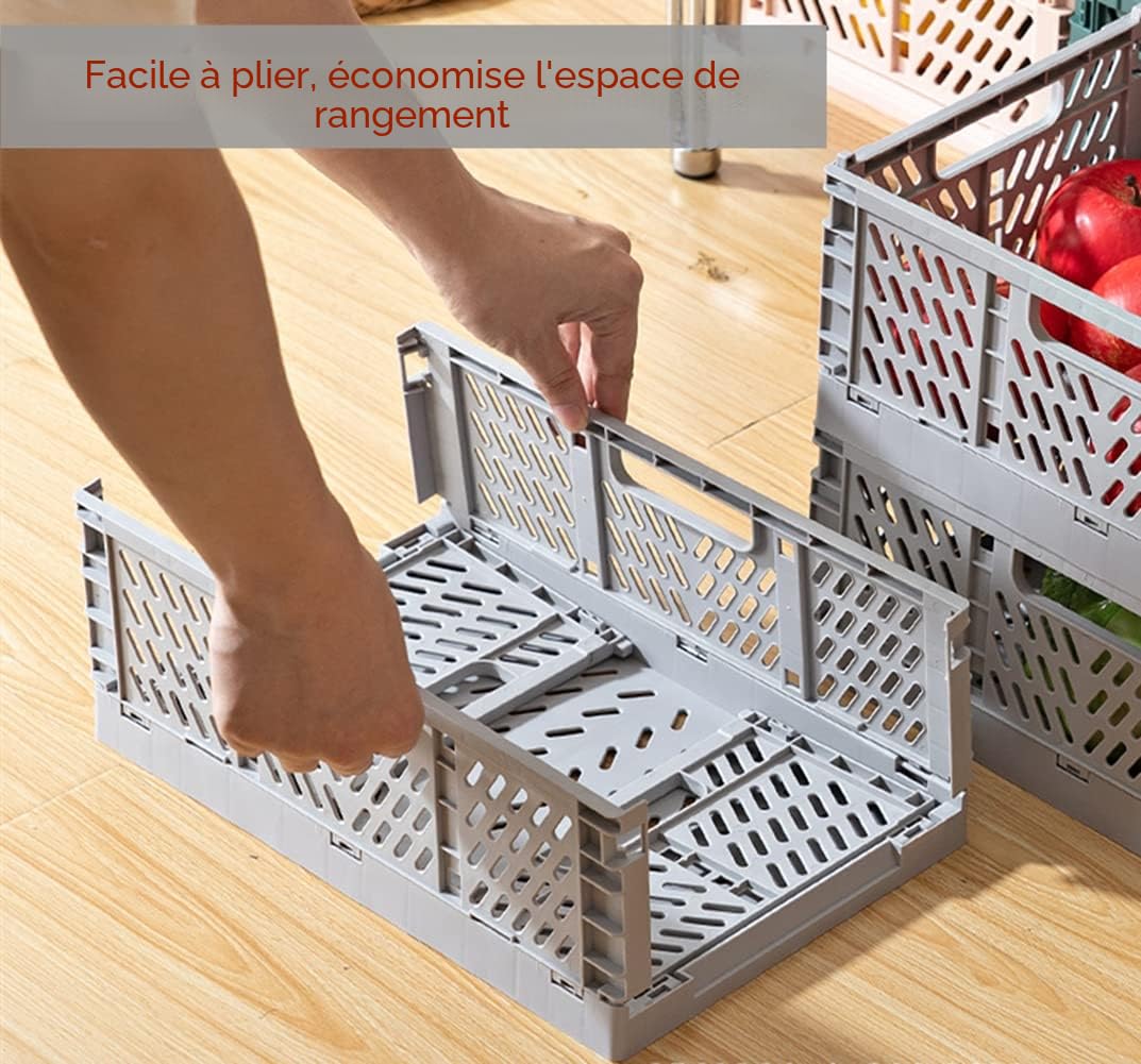 Spesh Caisse de Rangement Pliable Empilable Lot de 2 Cagettes Plastique avec Poignée Rose Gris 40 x 30 x 15 cm