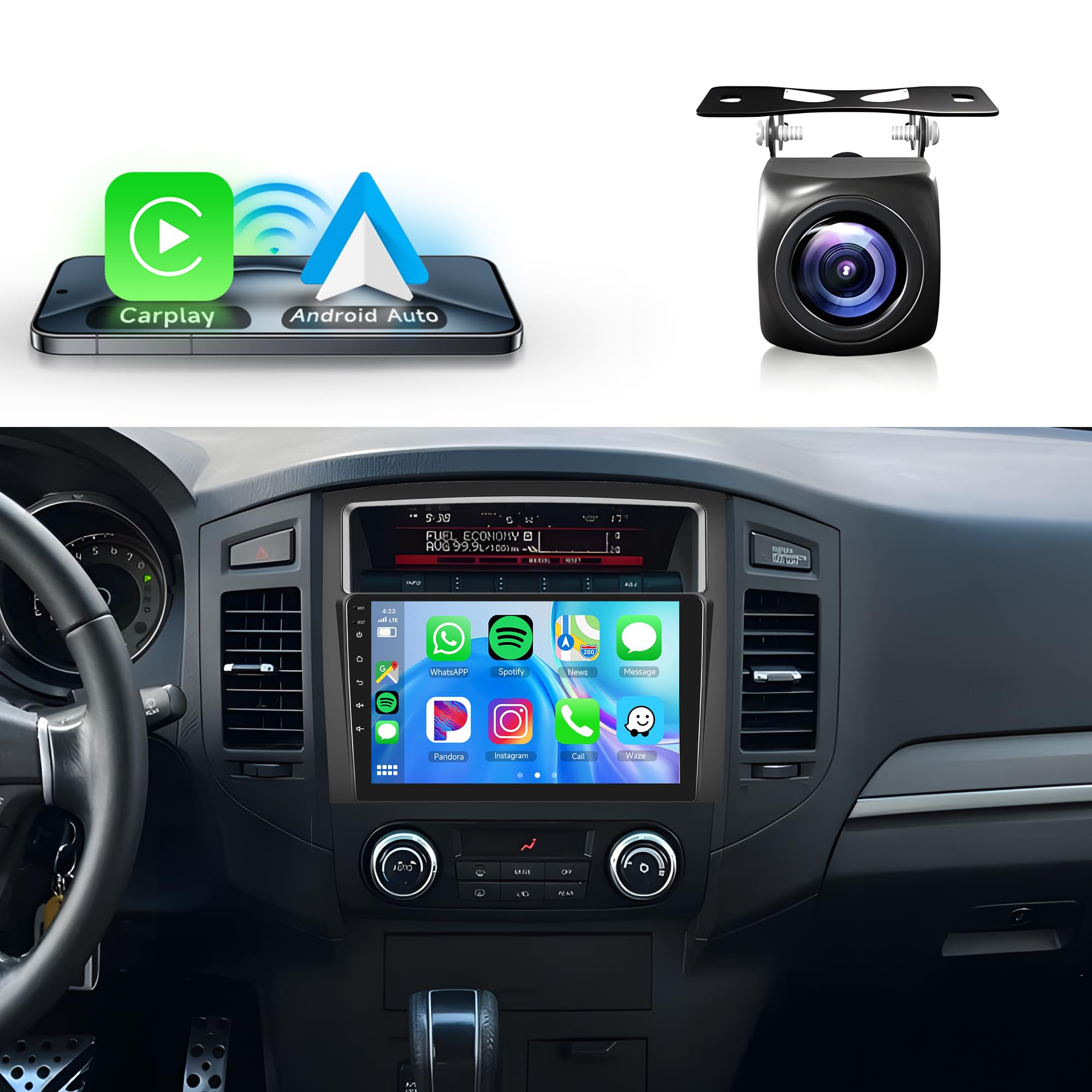 4+64G Android Car Stereo for Mitsubishi Pajero 4 V80 V90 2006-2014, Wireless Carplay Android Auto Car Radio, 9’’ Touch Screen Head Unit with Bluetooth GPS Mirror Link WiFi FM/RDS DSP Backup Camera SWC