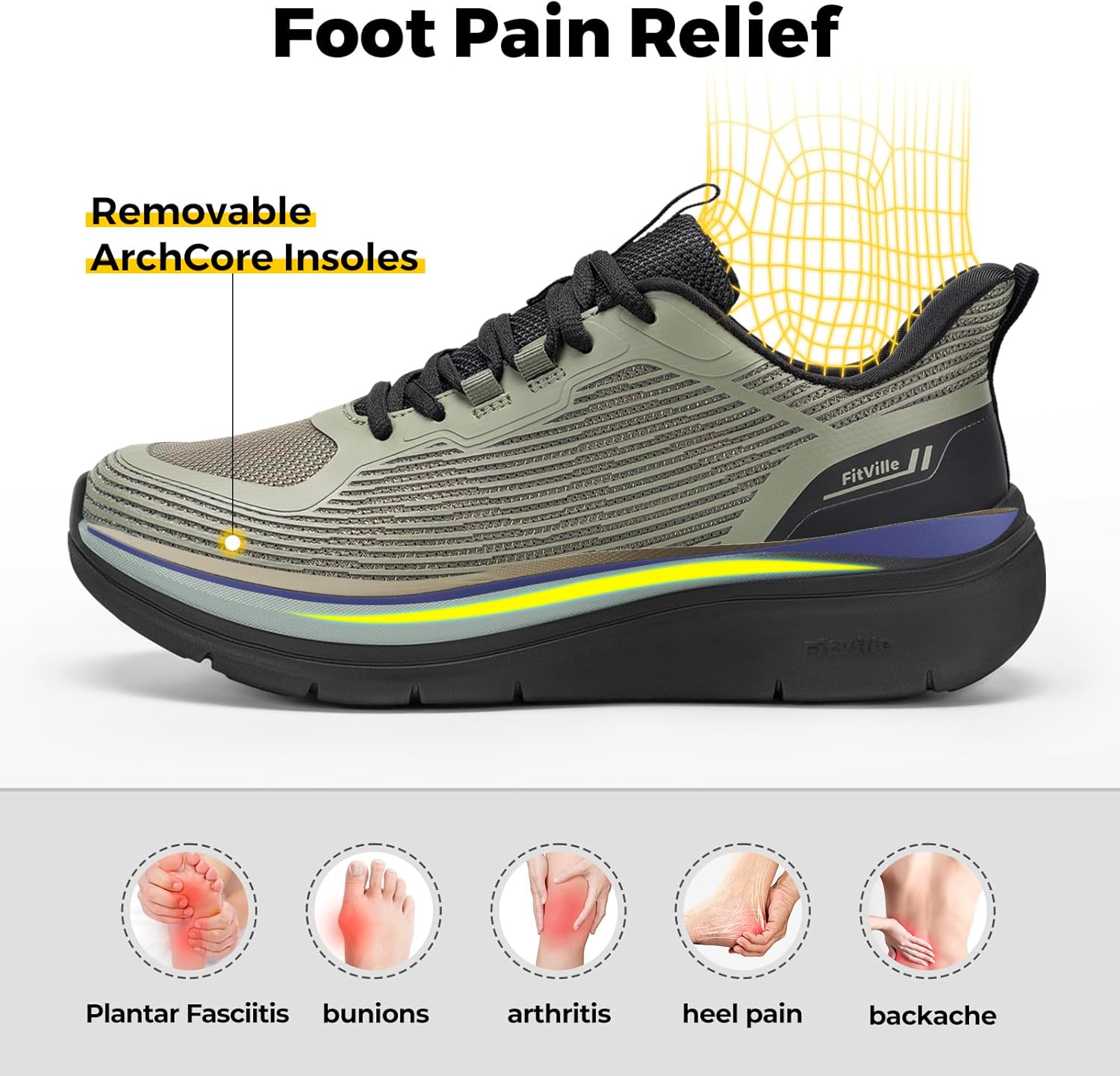 FitVille Mens Walking Shoes Wide Width Lightweight Cushioned Workout Sneakers Pain Relief - Image 5
