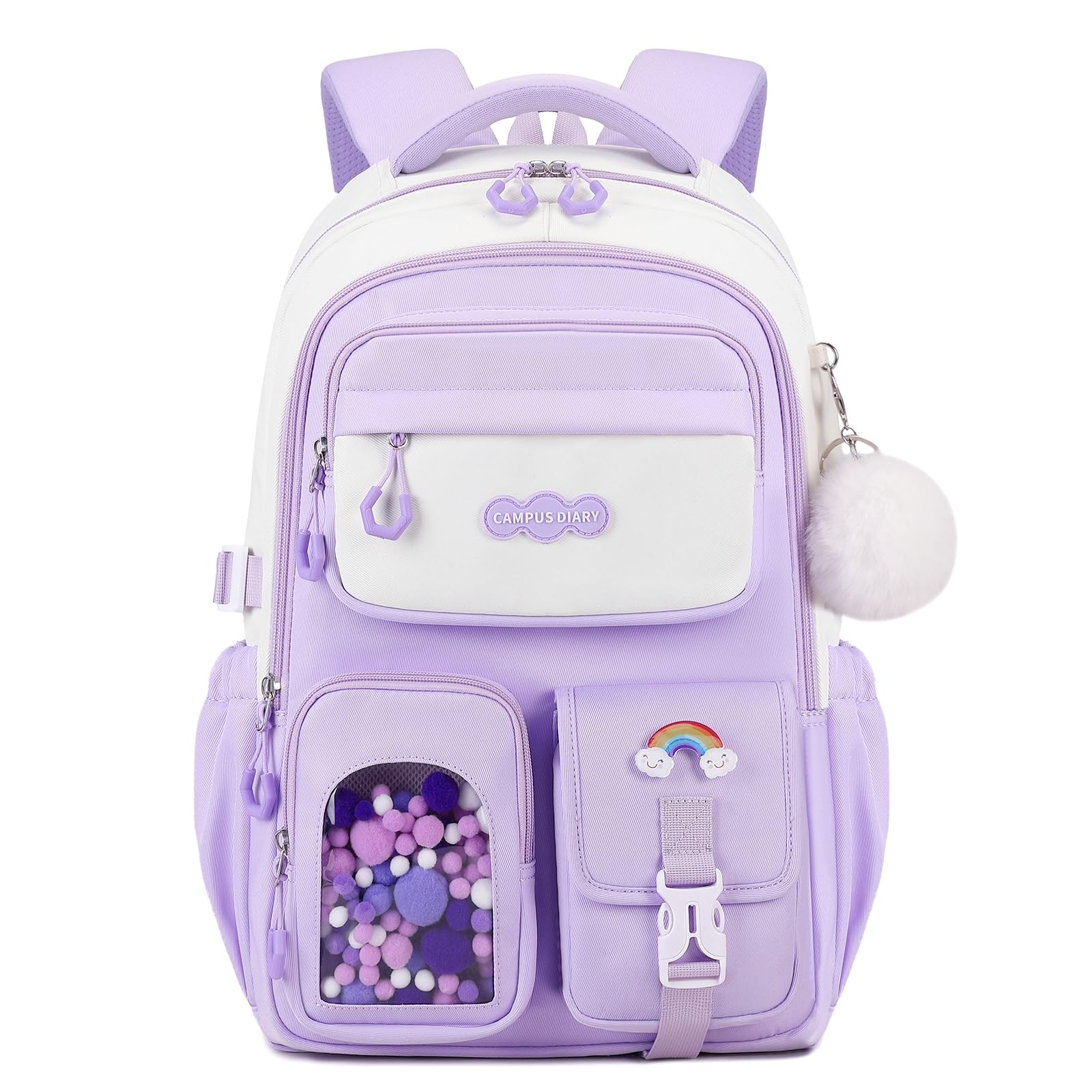 Amythe Sac à Dos Fille Kawaii, Cartable Scolaire Ado 24L, Cartable pour Fille Primaire Collège avec Réflecteurs (9-16 Ans), Sac D'école Enfant pour École Voyage et Loisirs, Violet