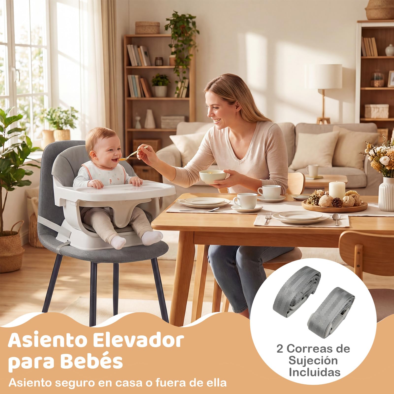 COSTWAY Trona Bebé 9 en 1, Trona Evolutiva con Bandeja Extraíble Apta para Lavavajillas, Patas de Madera, Cinturón de Seguridad de 5 Puntos y Cojín de Asiento, Silla Alta Convertible (Gris Claro)