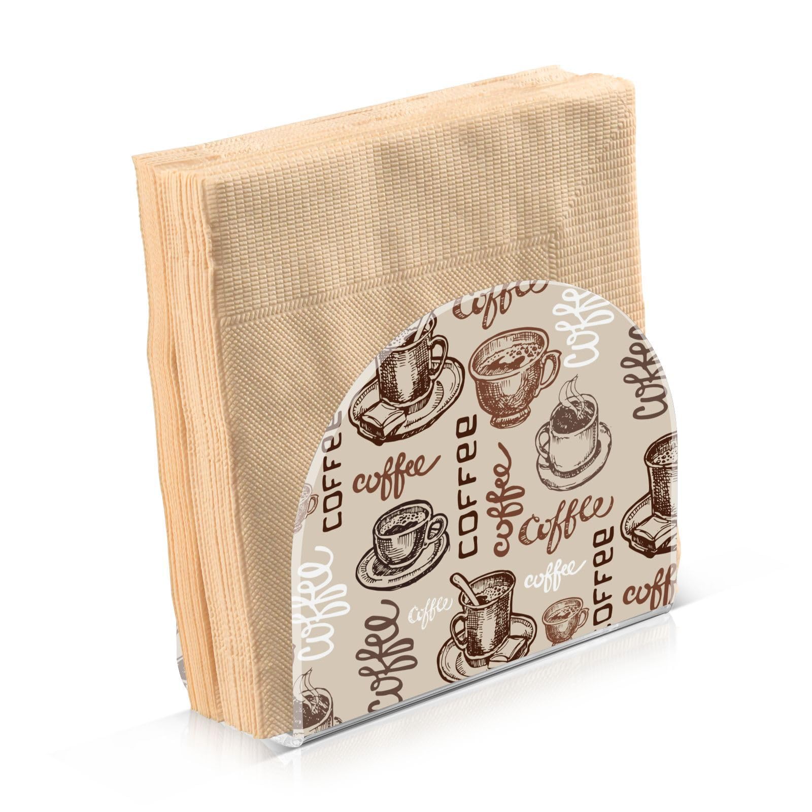 Napkin Holder for Table Coffee Brown Coffee Cup Retro Acrylic Napkin Holders Paper Napkin Holder Stand Tabletop Freestanding Kitchen Tissue Napkin Dispenser Restaurant Decorative