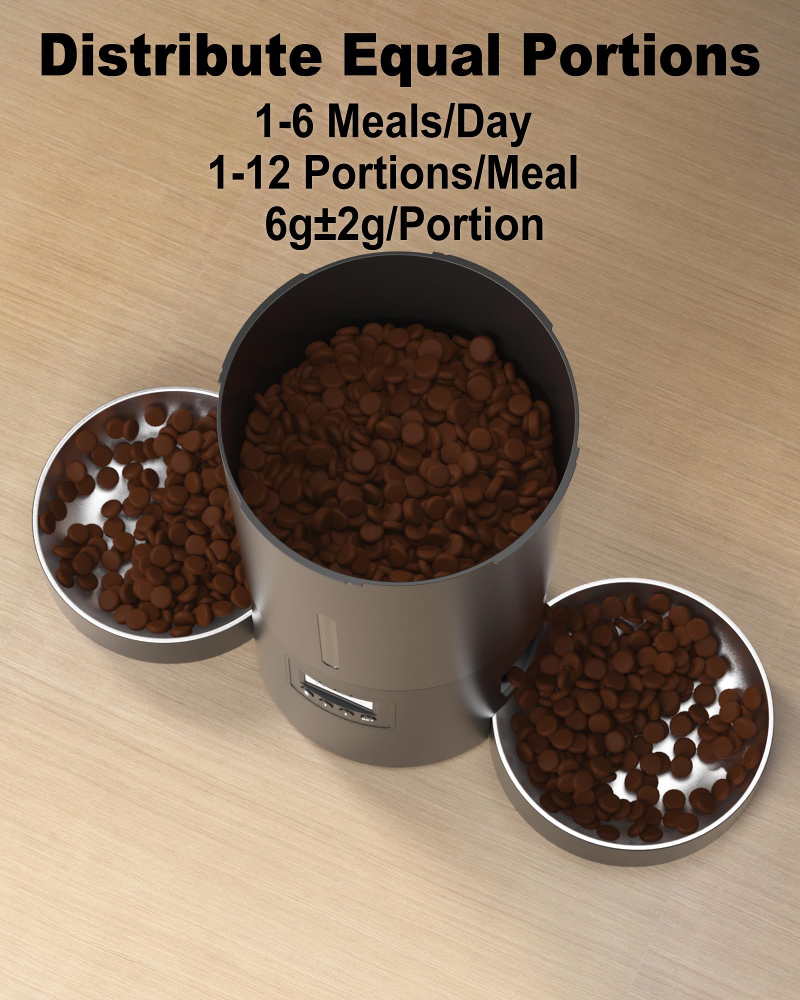 Dual Automatic Cat Feeder 2 Cats,6 Meals/Day,12 Portions/Meal,4.2L Dual Power Double Bowls Feeder,Dry Food Auto Pet Dispenser,10S Voice Record,Flexible Schedule Timer (Black,Stainless Dual Bowls)