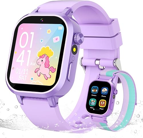 Miniatura 11 de Reloj inteligente impermeable para niños, regalo para niñas, edad 3-12 años, con 39 juegos, pantalla táctil HD, reproductor de música, cámara de