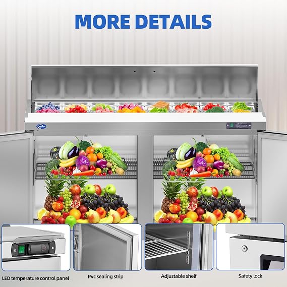 Sandwich Prep Table Refrigerator, 60 W Commercial Refrigerator Sandwich Salad Prep Table, Sandwich Prep Table with 16 Pans, Salad Bar Buffet Station For Home with 2 Shelves for Restaurant