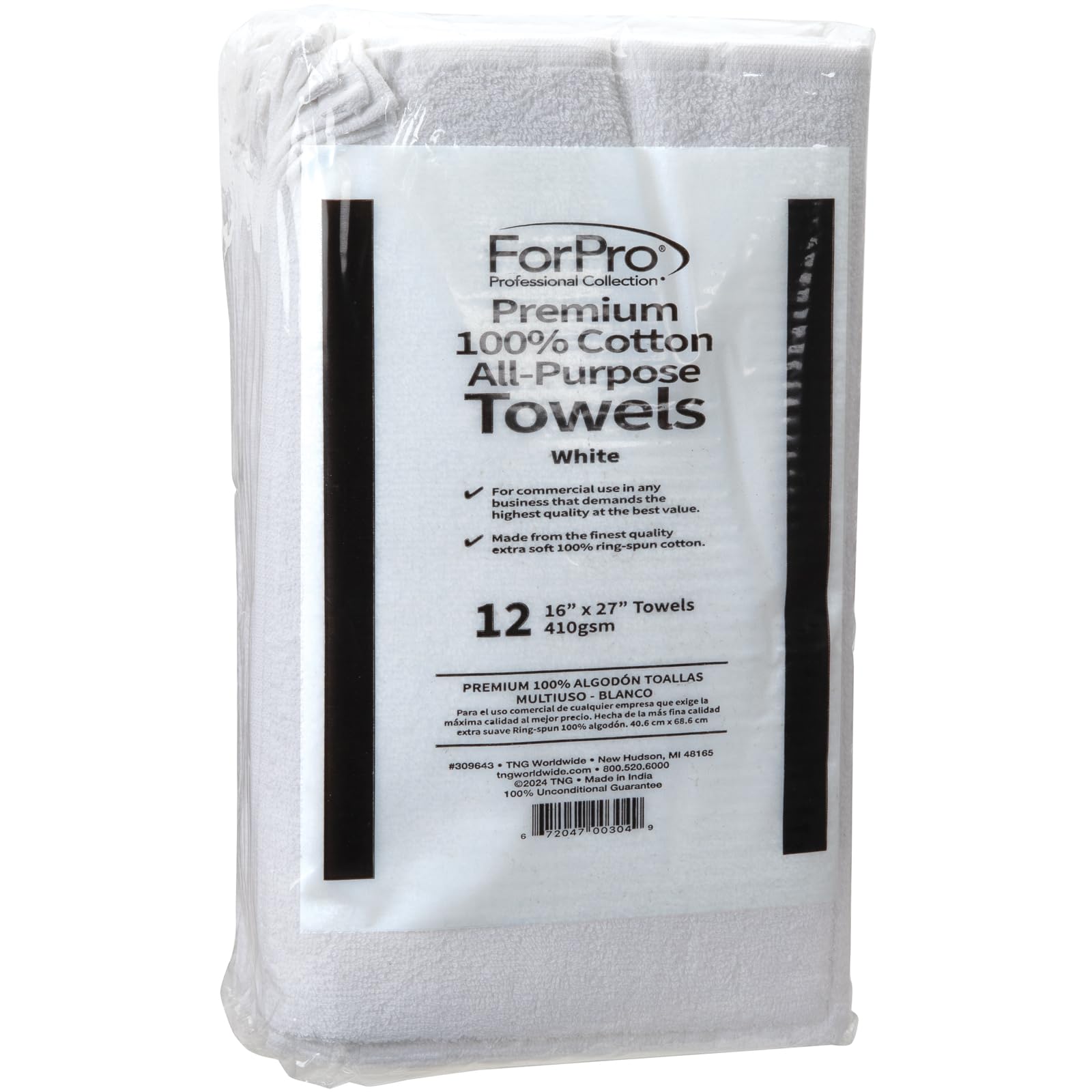 ForPro - Toallas multiusos de 100 % algodón, color blanco, extra suaves, multiusos, para salón, spa, hotel y gimnasio, 16 pulgadas de ancho x 27 pulgadas de largo, 12 unidades
