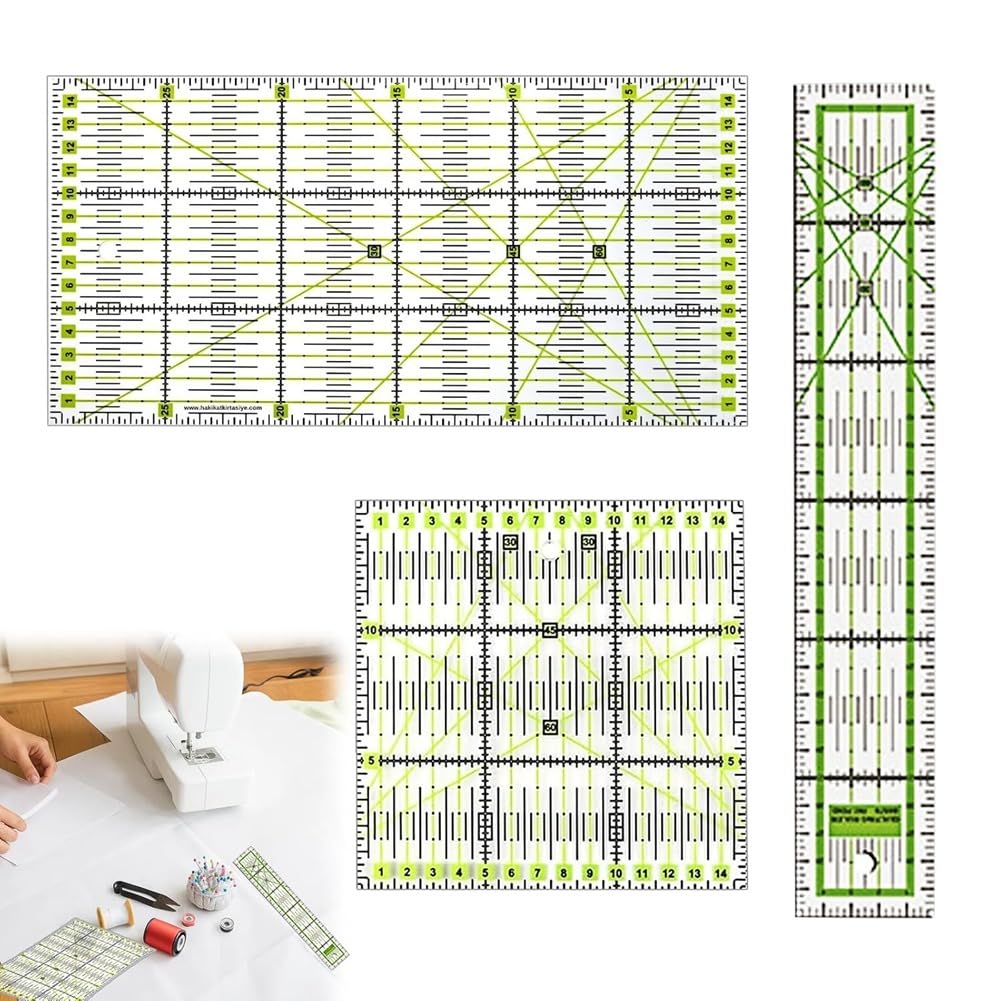Udsknv[Ksl As Shown Sewing Rulers 3Pcs Transparent For Fabric Cutting, Quilting Rulers For Patchwork Templates Accessories