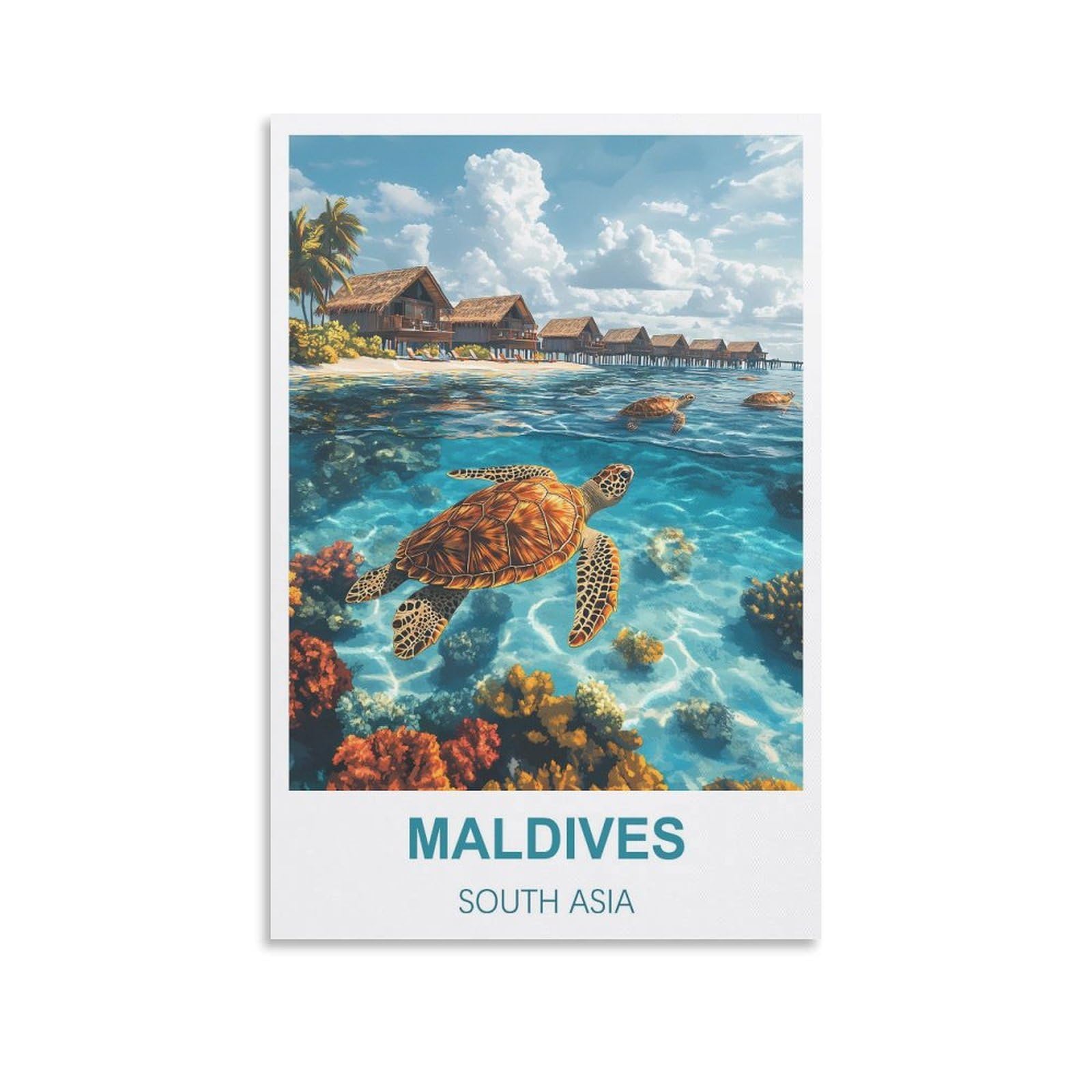 FJIWECWSQ Maldives South Asia Vintage Travel Poster 08x12inch(20x30cm) Canvas Wall Art Painting Prints