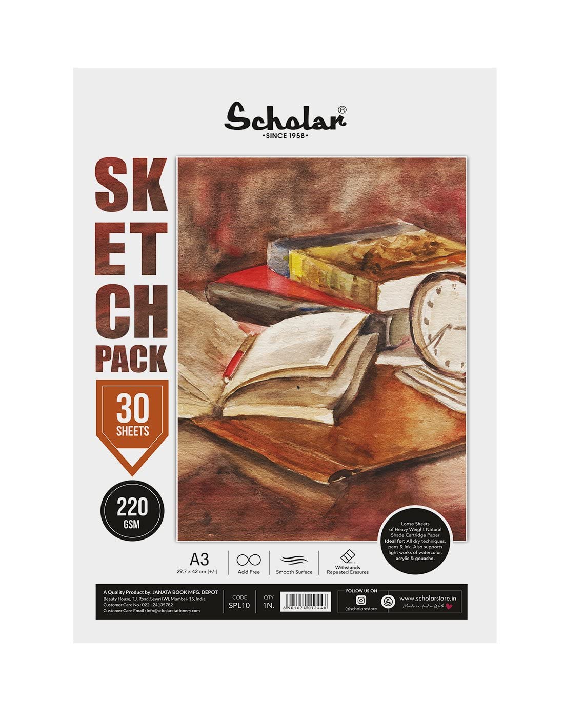 Scholar Sketch Pack - Loose Drawing Sheets (130 GSM, 150 GSM, 170 GSM & 220 GSM) (A4, A3) (A3 (220 GSM)) (B09C3RXZMD) Amazon Price History, Amazon Price Tracker