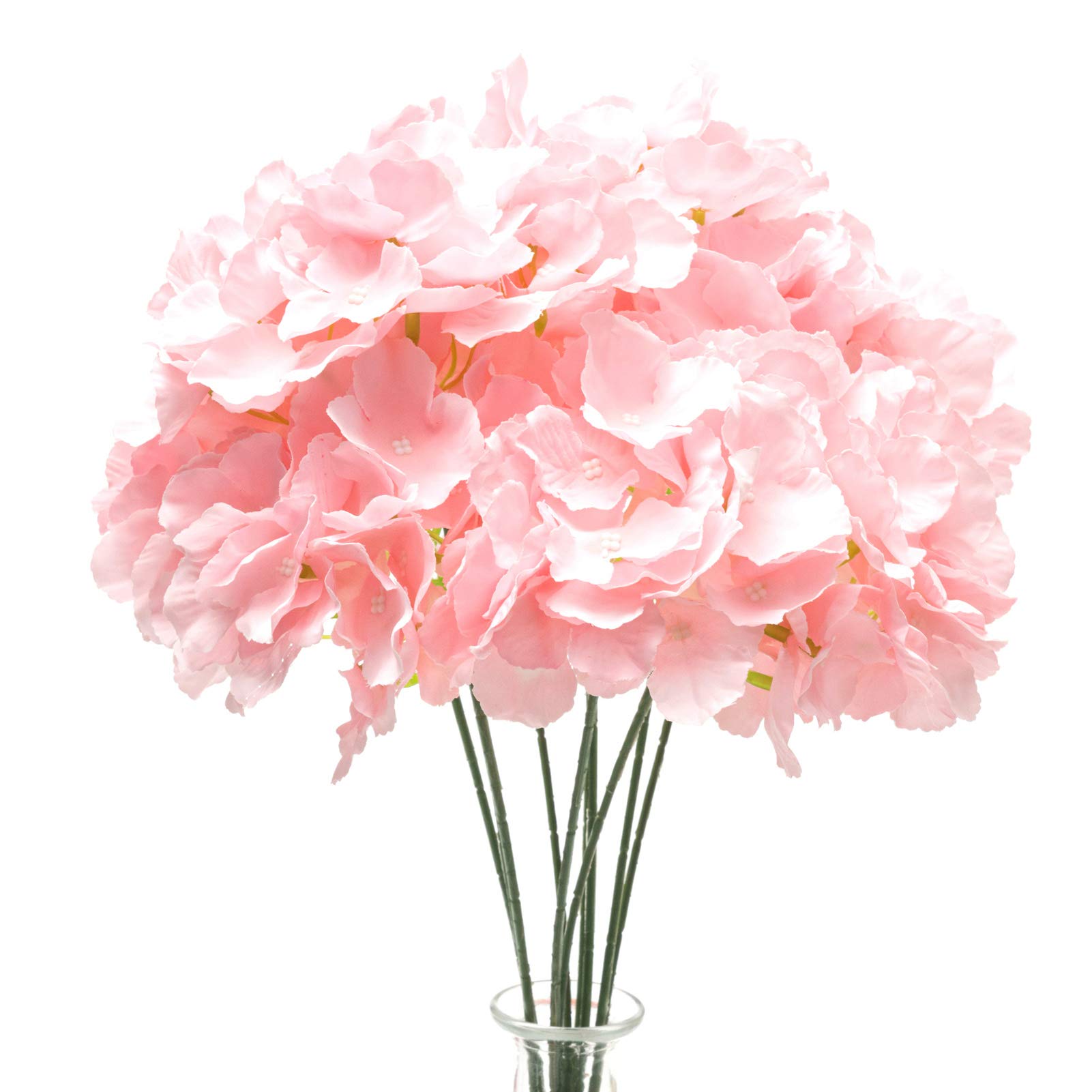 PPBAO 10 Heads Pink Hydrangea Artificial Flowers Decor, Fake Hydrangeas Silk Hydrangea Flowers with Long Stem, Wedding Decorations for Home. (Pack of 2)