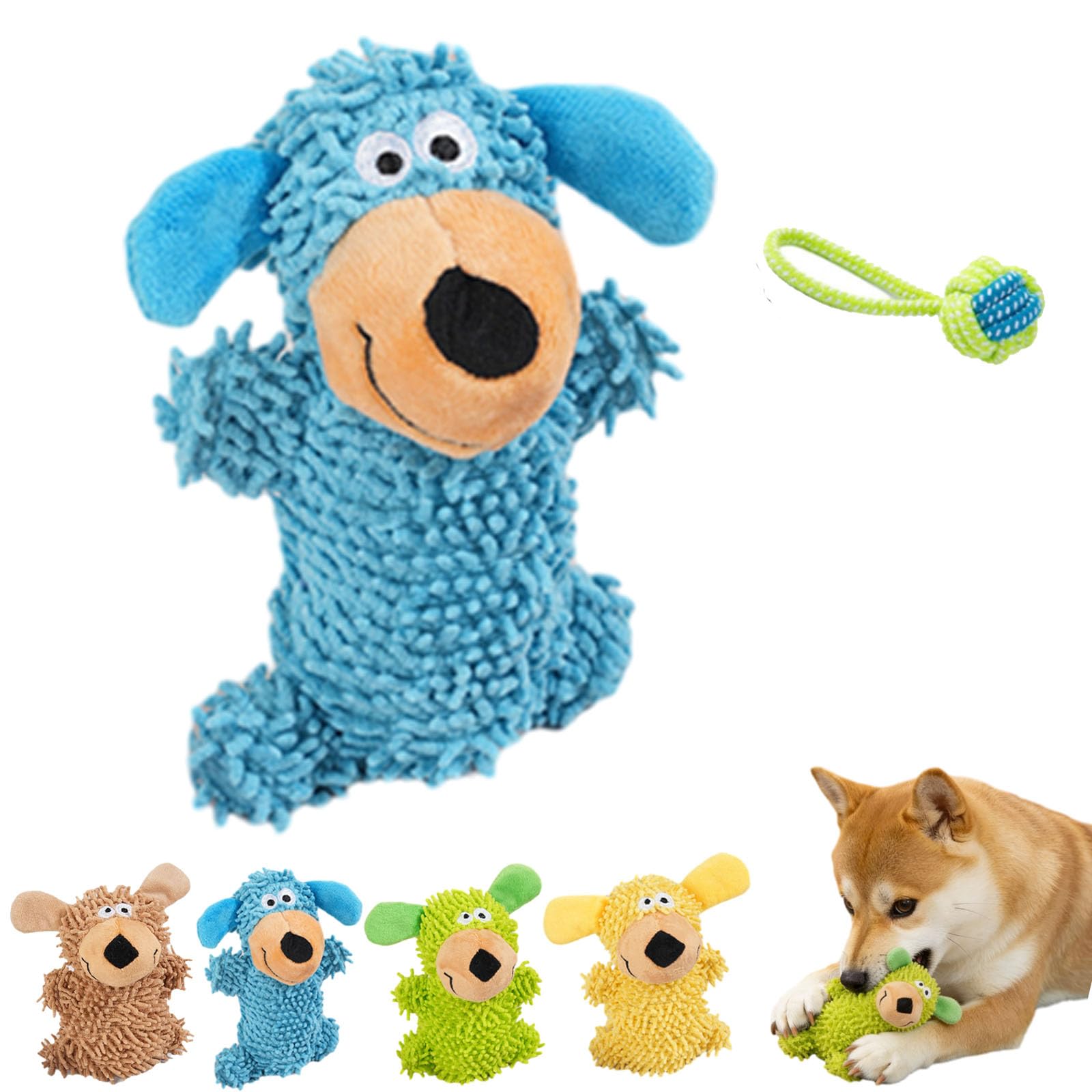 Giggling Teeth Cleaning Toy in Dog Colors, Plush Squeaky Dog Toy, Interactive Chew Toys for Dogs, Cleans Teeth Naturally, Prevents Boredom and Anxiety (Blue)