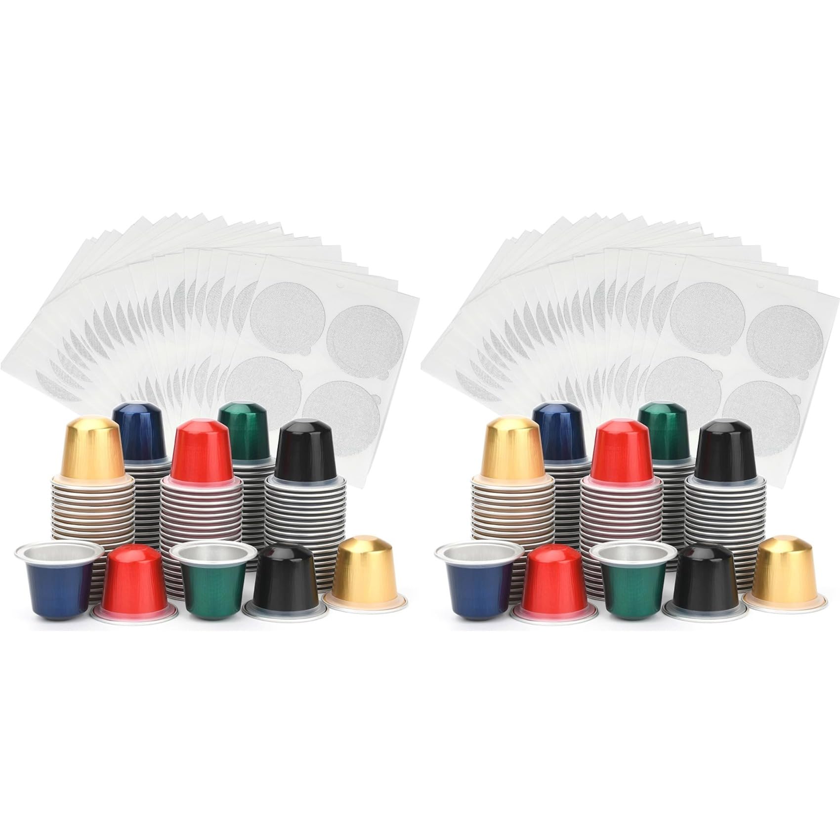 Hndhbfgrt Fillable Empty Aluminum Foil Capsules Coffee Pods Compatible,Make Own Espresso Coffee Cups Filters (200 Pods+200 Lids)