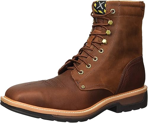 Twisted X - Botas de cuero de grano completo con cordones para hombre de 8 pulgadas con punta de acero para hombre