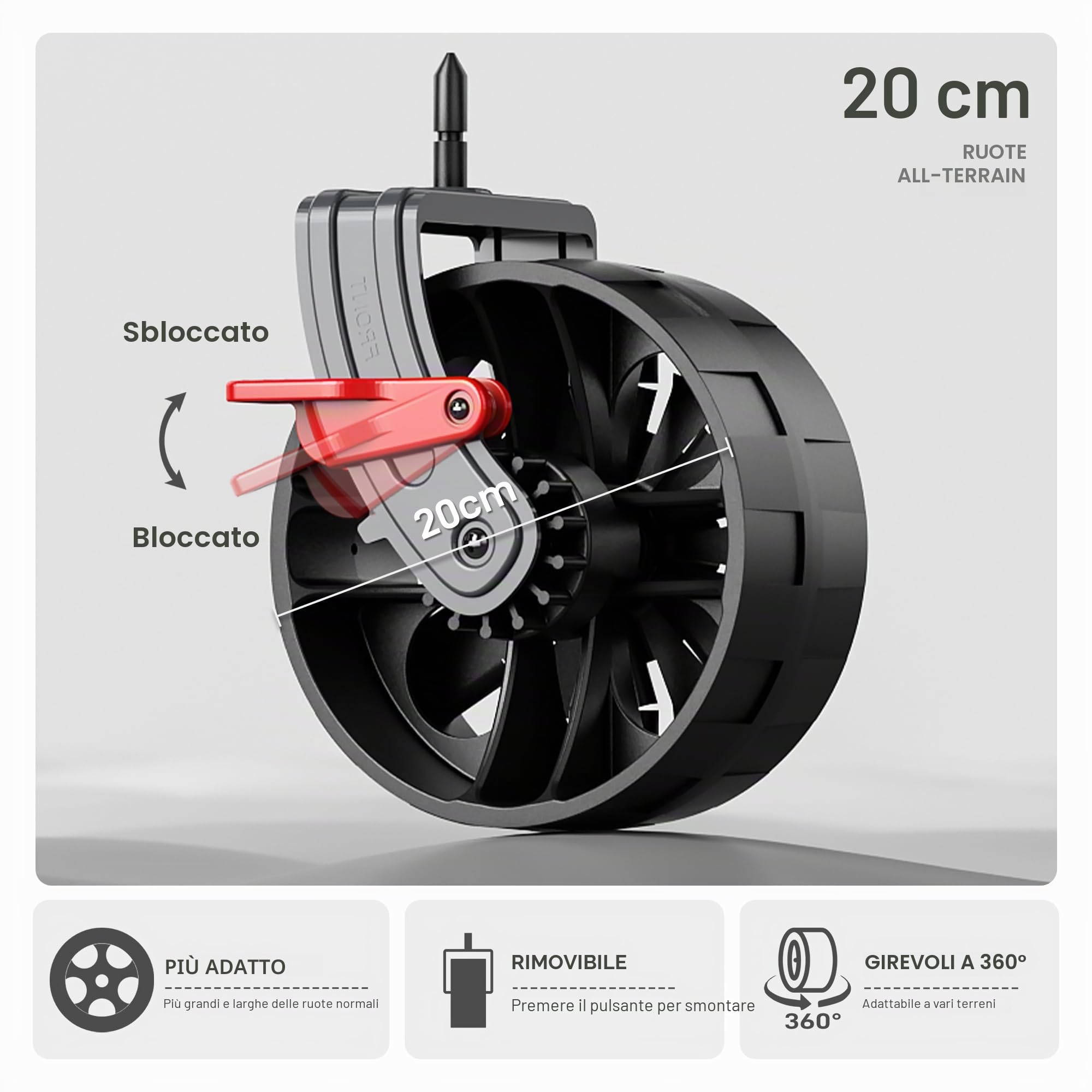 EVER ADVANCED Carrello XXL pieghevole da 225 l fino a 150 kg con freno, carrello scorrevole e tirato, pieghevole, 20 x 8 cm, ruote di larghezza per campeggio, spiaggia, shopping animali