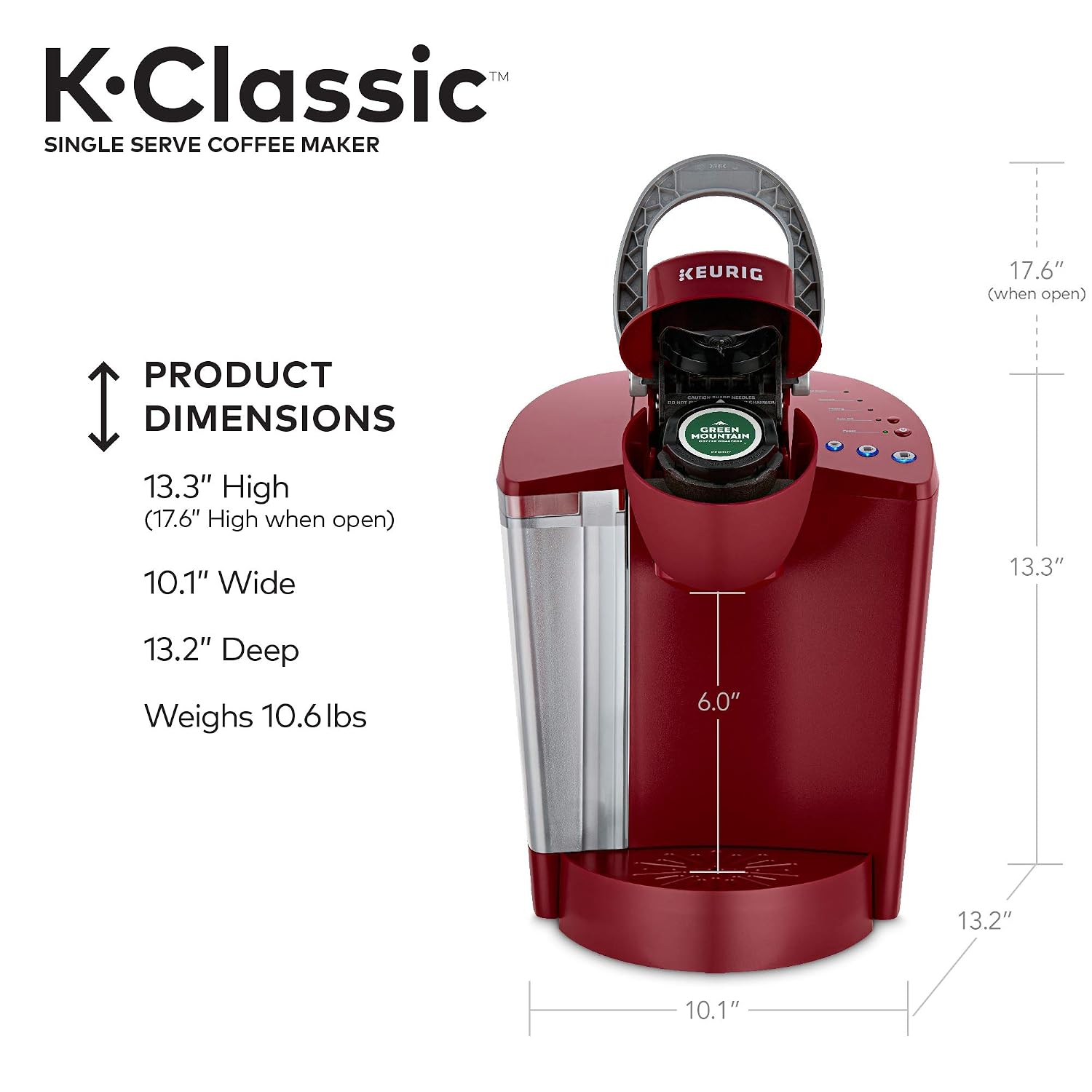 Keurig K-Classic Single Serve K-Cup Pod Coffee Maker, with 3 Brew Sizes, 48oz Removable Reservoir, Black, view 12