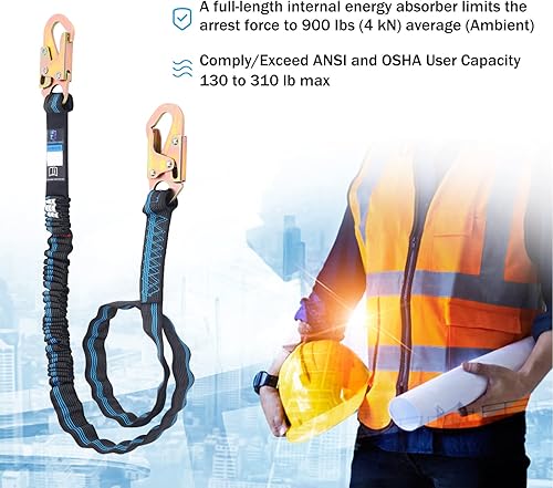 Miniatura 4 de FHFallArrest Cordón de arnés de seguridad de 6 pies con gancho doble resistente, resistente a la abrasión, cordón interno de protección contra