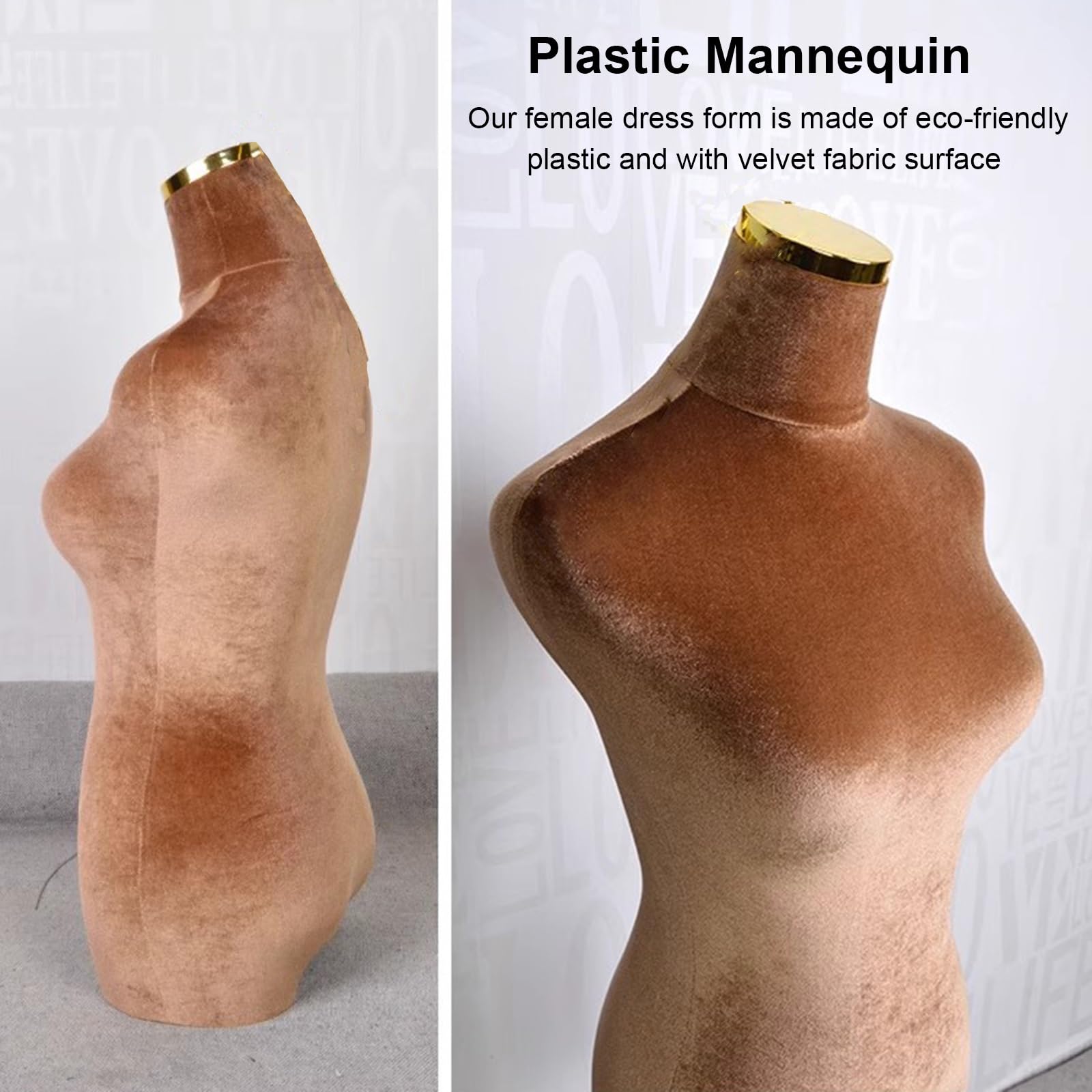 Manichino da Sartoria Marrone per Donna Adulta con Gancio in Metallo, Mezzo Busto da Appendere per Abiti da Sposa, t-Shirt e Camicette, manichino da 70 cm