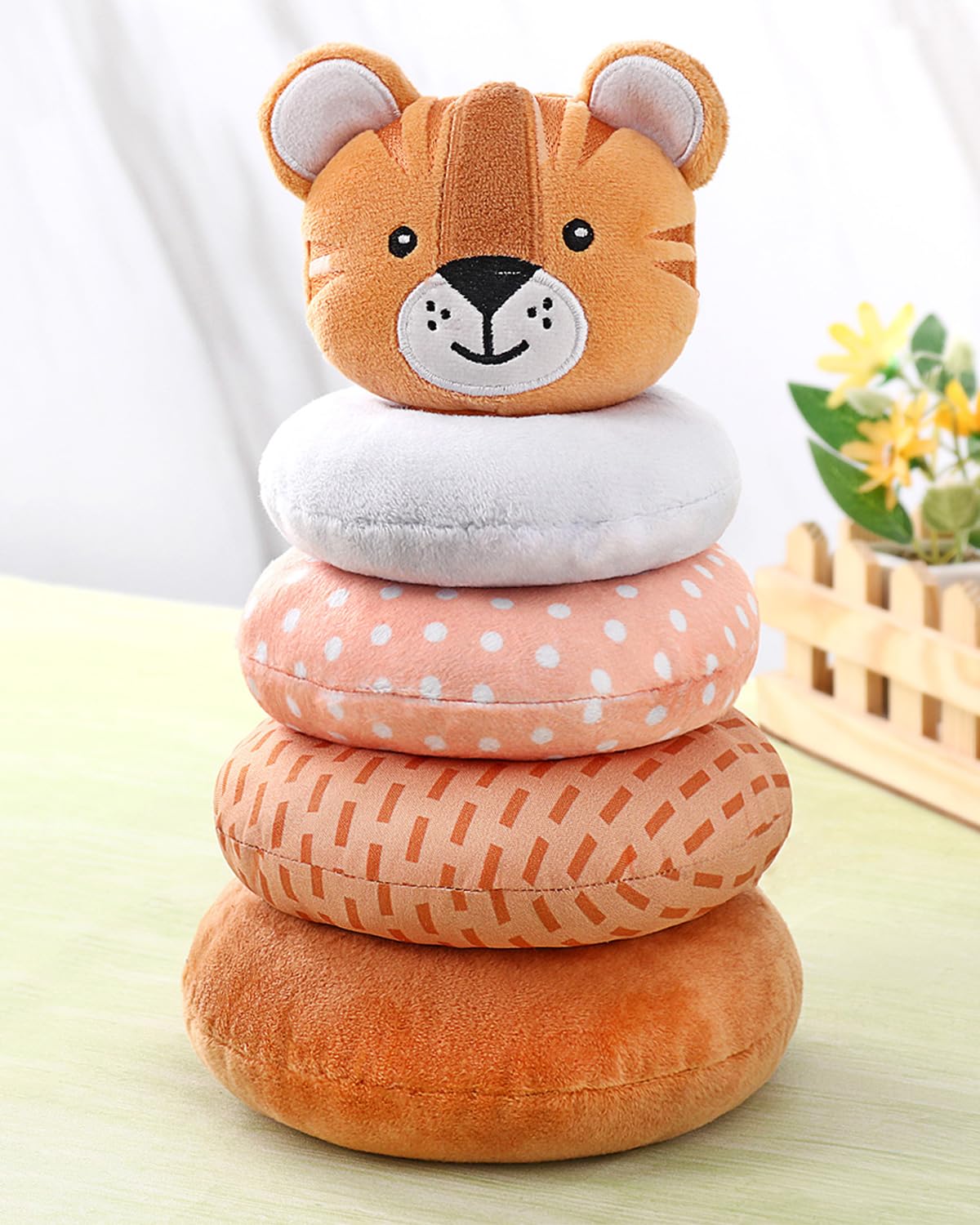 Bonfino 5 Pcs Plush Tiger Stacking Ring Toy for Kids | Soft Stacking Toy with Fun Tiger Face on Top | Non-Toxic Stacking Rings for Baby | Boost Creativity & Coordination Toy - Multicolor (B0CY9R2GDM) Amazon Price History, Amazon Price Tracker