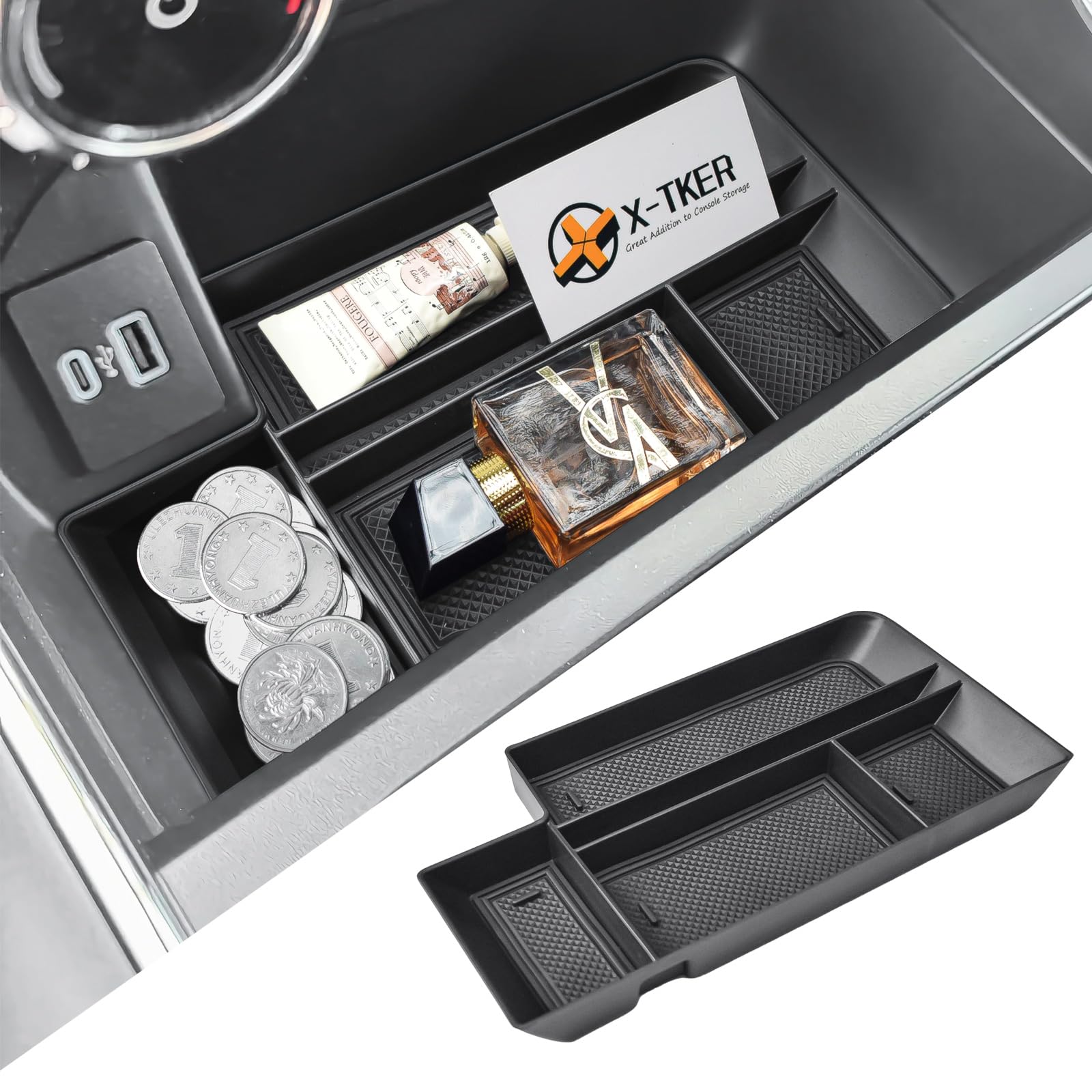 Photo 1 of X-TKER Center Console Organizer Tray Compatible with Ford F150 2021-2025 2026 & Lightning XLT 2022 2023 2024 Truck Accessories — ABS Insert Storage Box Front Console Open Pocket Drop-in Compartment