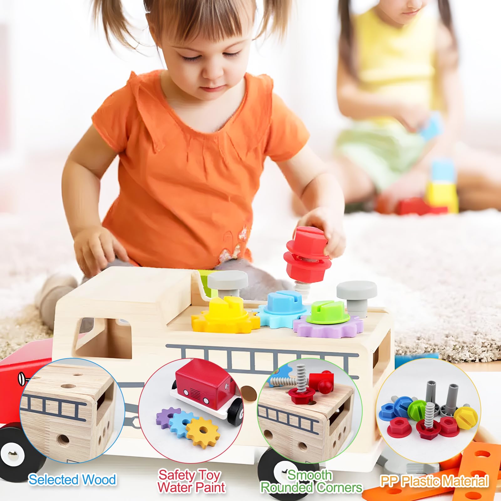 Maxentico Houten Gereedschapskist – Montessori Speelgoed – 2-6 Jaar – Incl. Hamer, Zaag, Schroevendraaier & 6 Bouwdelen – Educatief & Creatief