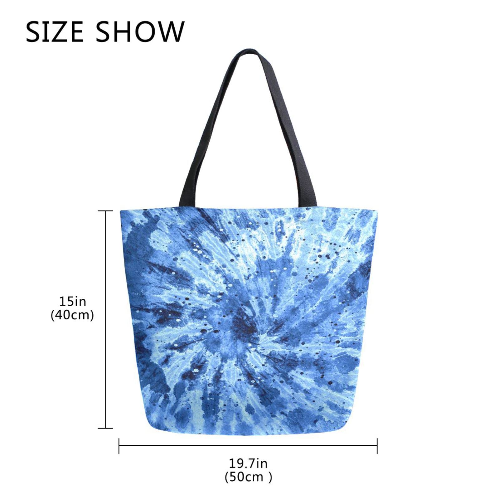 canvas bag Blue Tie Dye Pattern Canvas Tote Bag, Large