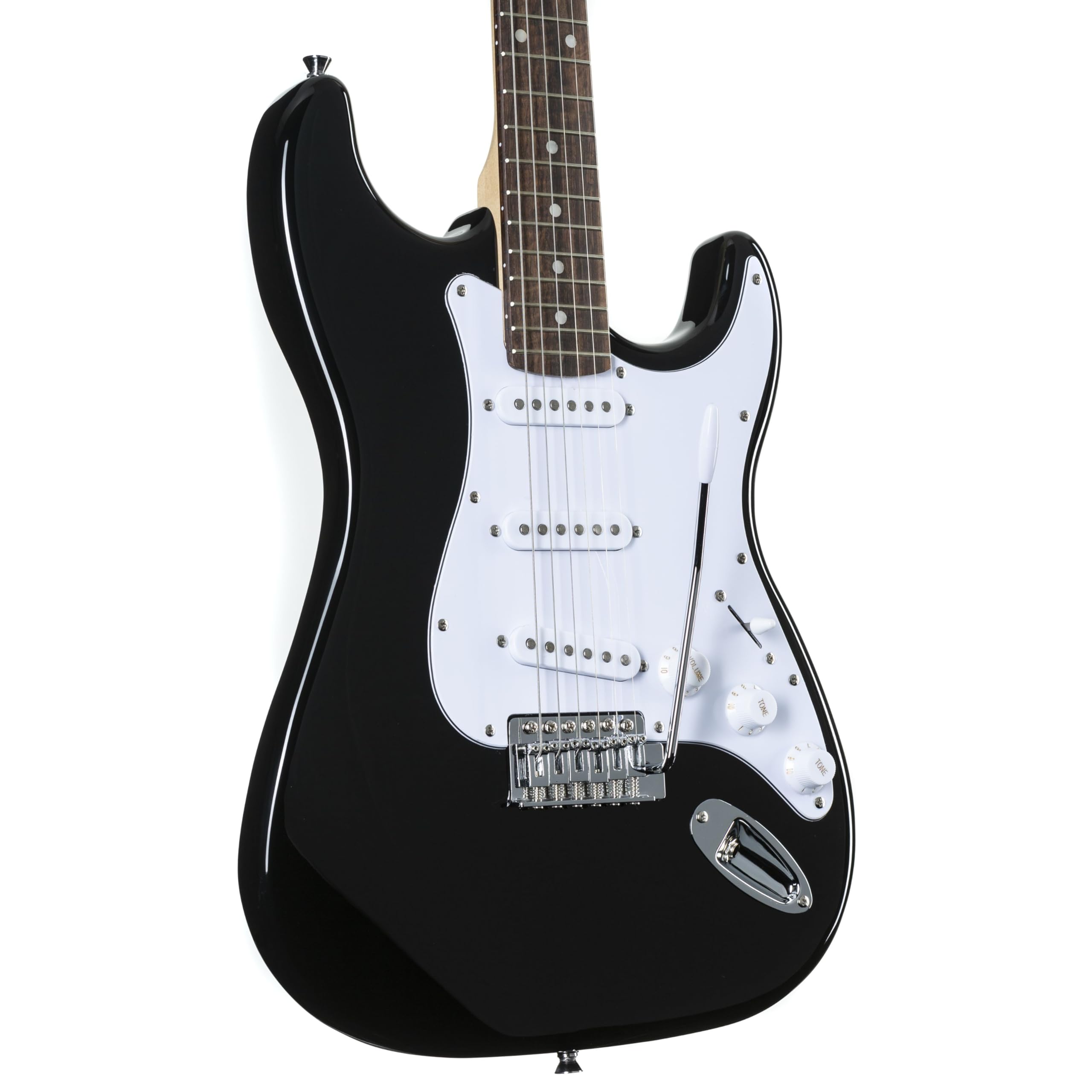 J & D ST Rock Guitar Einsteiger Set mit schwarzer ST-Stil E-Gitarre, Verstärker, Stimmgerät, Gigbag, Kabel, Gurt, Plektren, Saiten