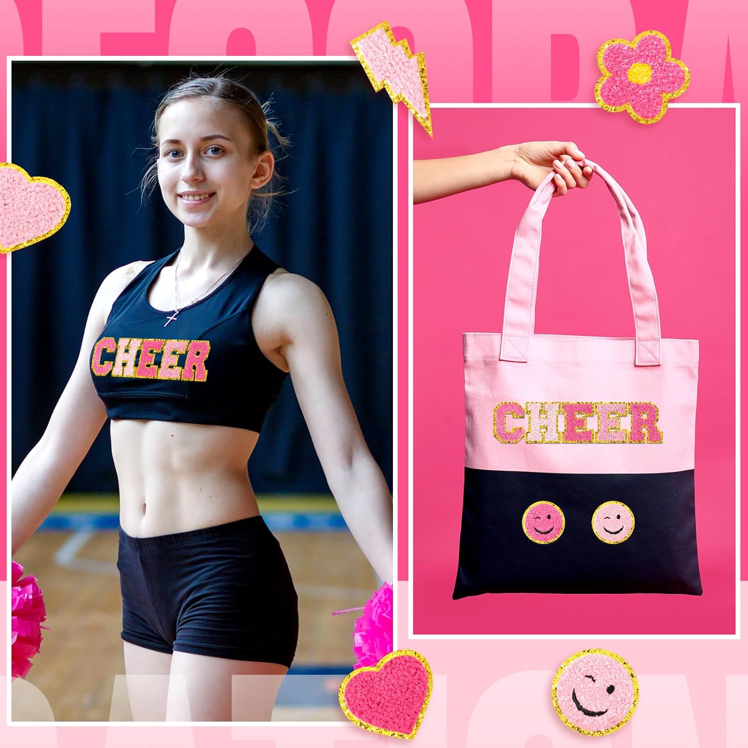 Hanaive 136 Pcs Chenille Letter Patches Self Adhesive Stickers for DIY Cute Smile Face Heart Rainbow Patches for Clothing Backpacks Bags Jackets Hat Decoration(Cute Style,Pink Color)