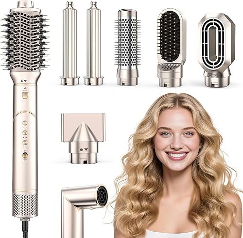 Cepillo secador de pelo 7 en 1, estilizador de cepillo de aire caliente, multiestilizador de alta velocidad de 110,000 RPM, cepillo secador iónico