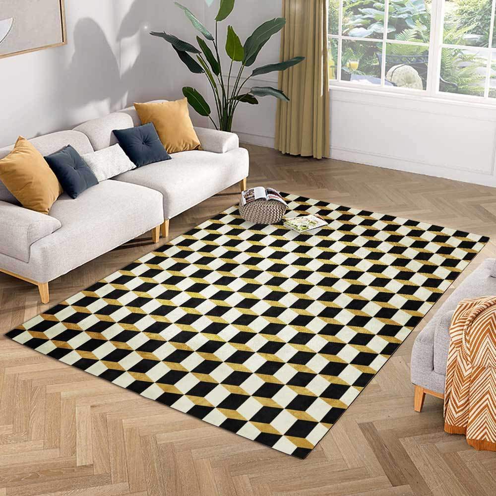 Dywanik bardzo duże prostokątne dywany prosty trójwymiarowy złoty czarny kwadrat do salonu sypialni kuchni dywan 140 x 200 cm (55 cali x 79 cali)