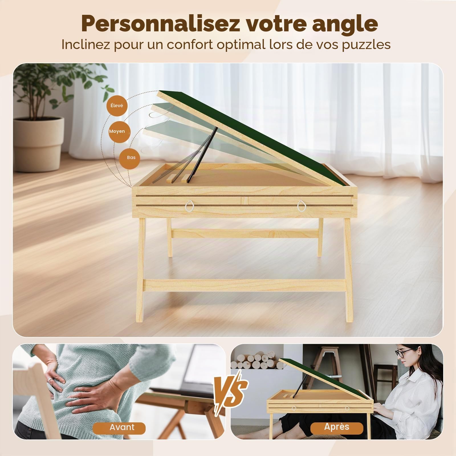 Table puzzle 1000 pièces - 76,5 x 57 x 32 cm - 6 tiroirs - Planche à puzzle (1000 pièces)