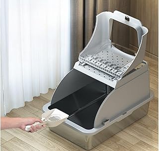 Katzentoilette - Katzenklo XXL Premium - Edelstahl mit Deckel - große Frontöffnung - Katzenklo mit Schaufel B x L x H : 62 x 41 x 40 cm