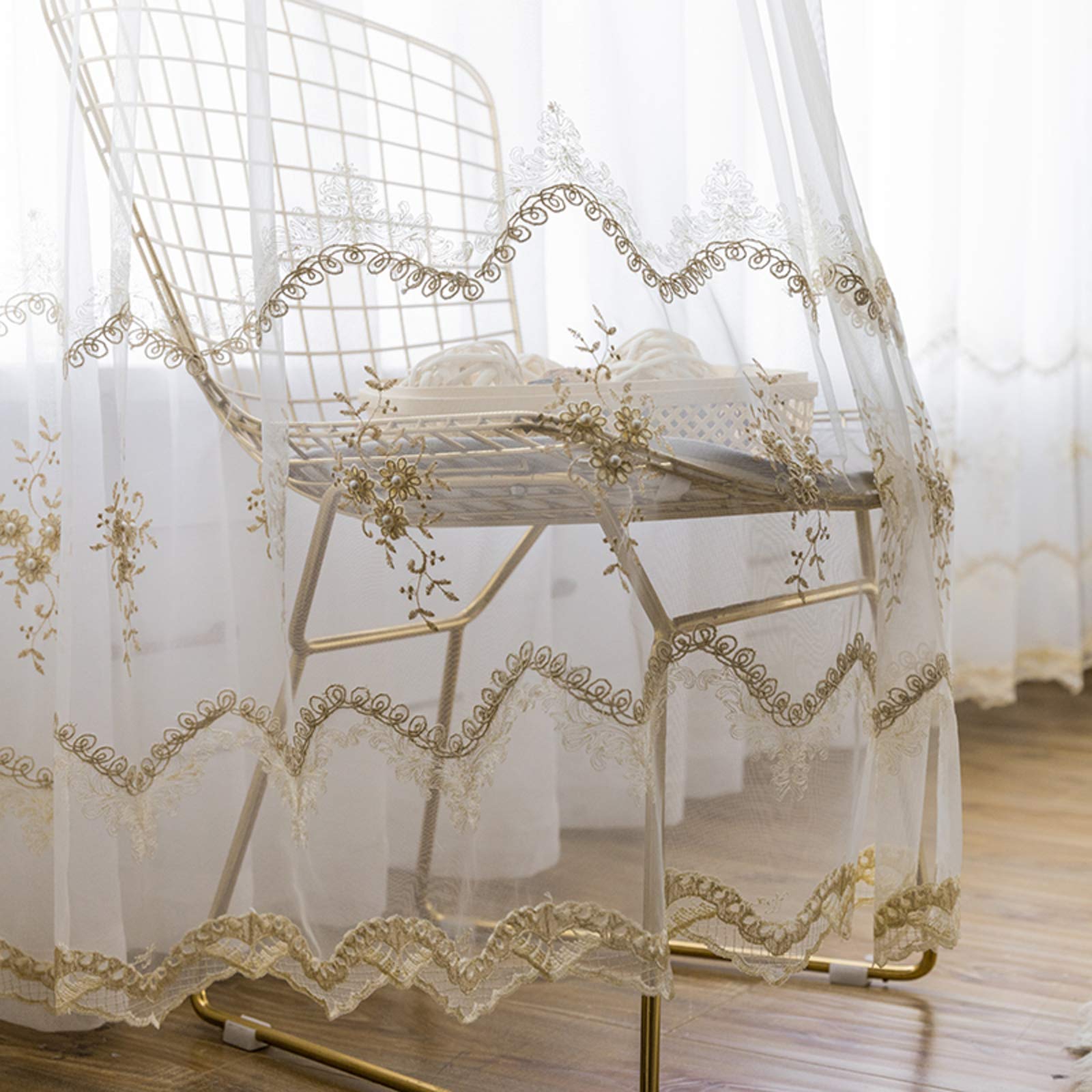 Rideaux transparents blancs occultant le vis-à-vis avec tulle brodé pour grand salon