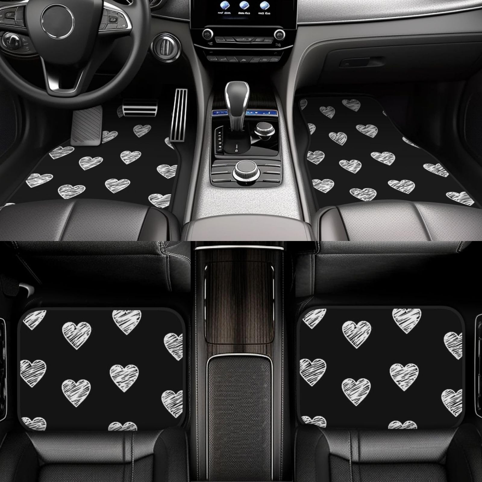 ハート足跡フロアマットセット 女性 女の子用 かわいいカーインテリア
