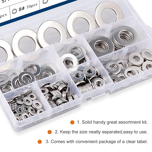 Miniatura 5 de LordHardware Kit surtido de 270 piezas de arandelas planas SAE de acero inoxidable 58 pulgadas, 12 pulgadas, 38 pulgadas, 516 pulgadas, 14 pulgadas,
