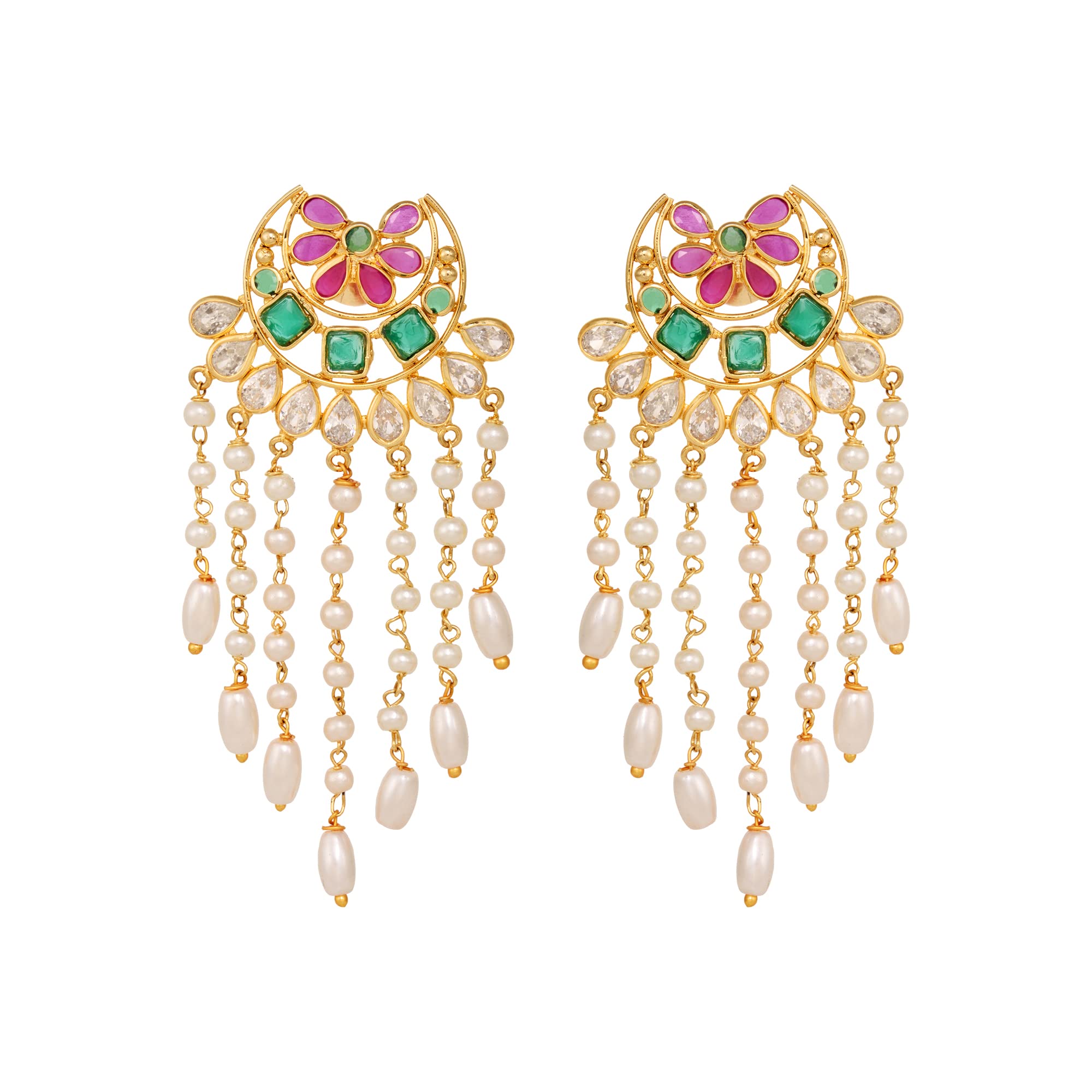 Saraf RS Jewellery-Red & Green AD Studded Crescent Shaped long Pearls Drop Earrings (B09LCV581Z) Amazon Price History, Amazon Price Tracker