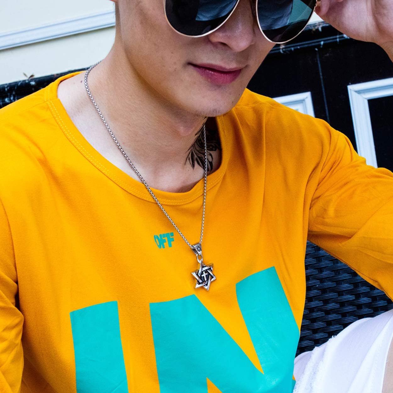 Rehoboth Star of David Six Pointed Megan Cross Pendant Necklaces for Men or Women Stainless Steel Chain 24 Inch - Image 5