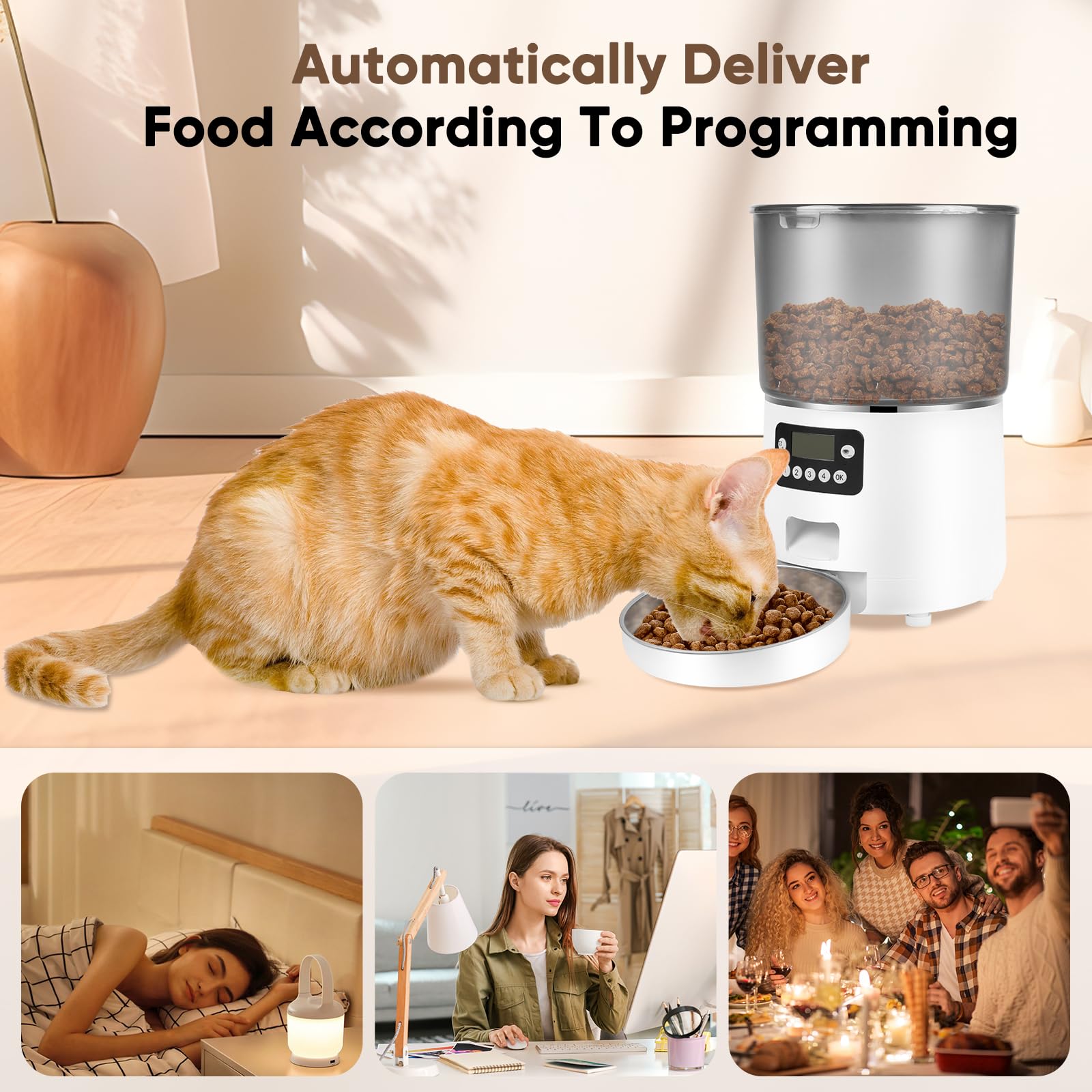 Anykuu 4 L Comedero Automático para Gatos Dispensador de Comida para Perros comedero Gato automatico con Temporizador 1-4 Comidas al Día/1-9 Porciones por Comida para Mascotas Pequeñas y Medianas