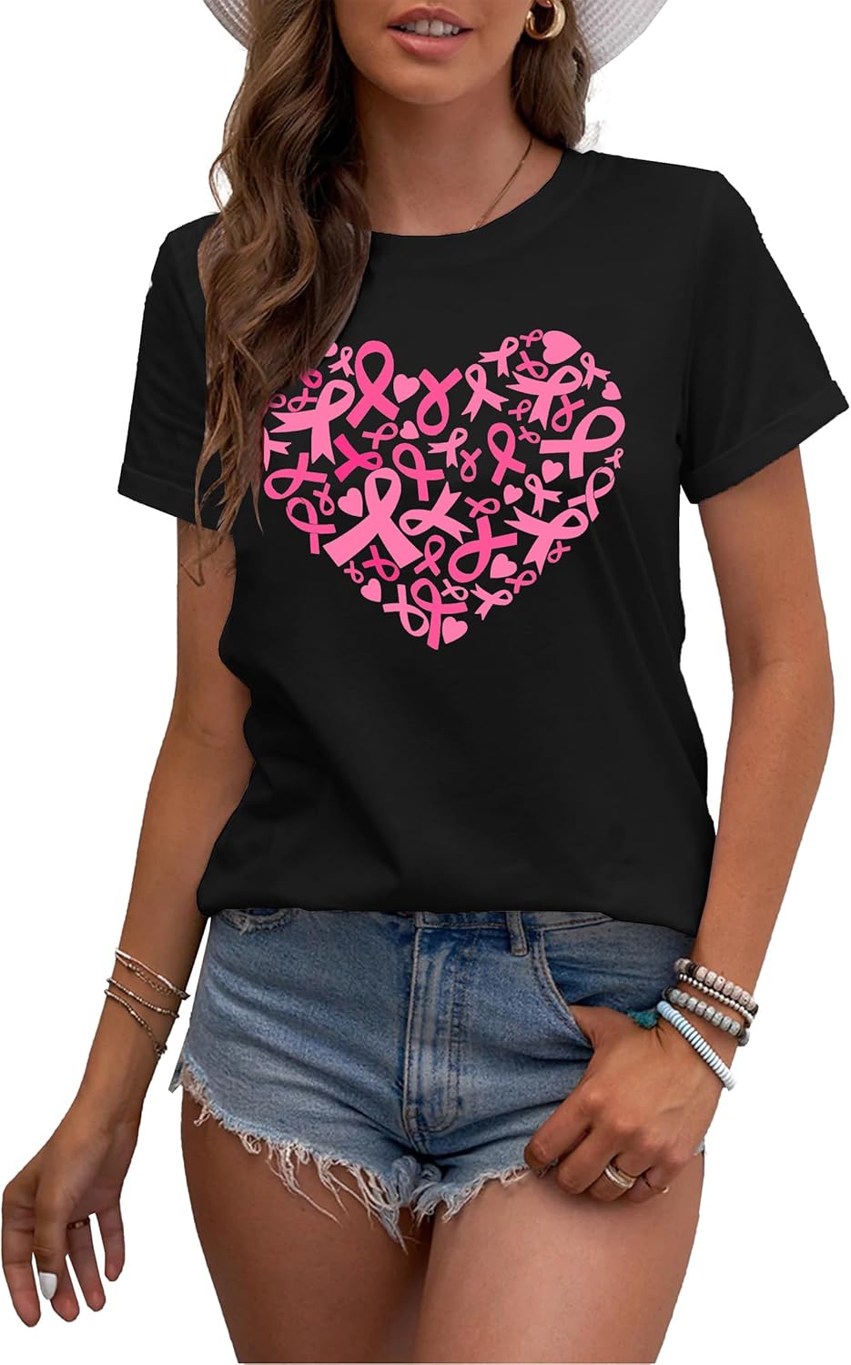 MAIHUN Womens Breast Cancer Shirts Heart Pink Ribbon Tshirt Cancer Awareness Tee Tops - Image 5