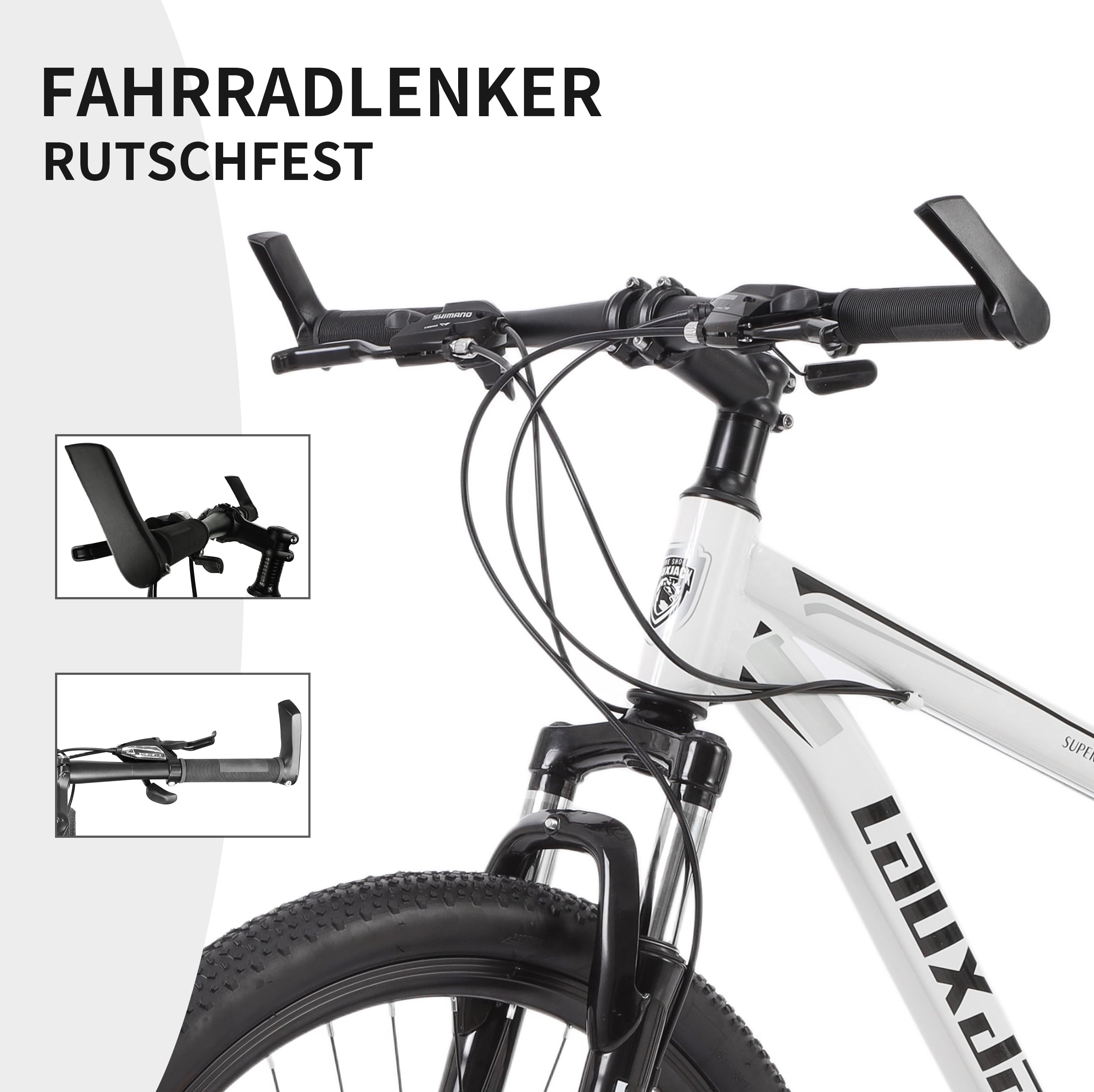 Rower górski MTB 28", męski, 21-biegowa przerzutka Shimano, stalowa rama diamentowa, 45 cm, widelec amortyzowany, hamulce tarczowe, rower hardtail dla dorosłych, biały