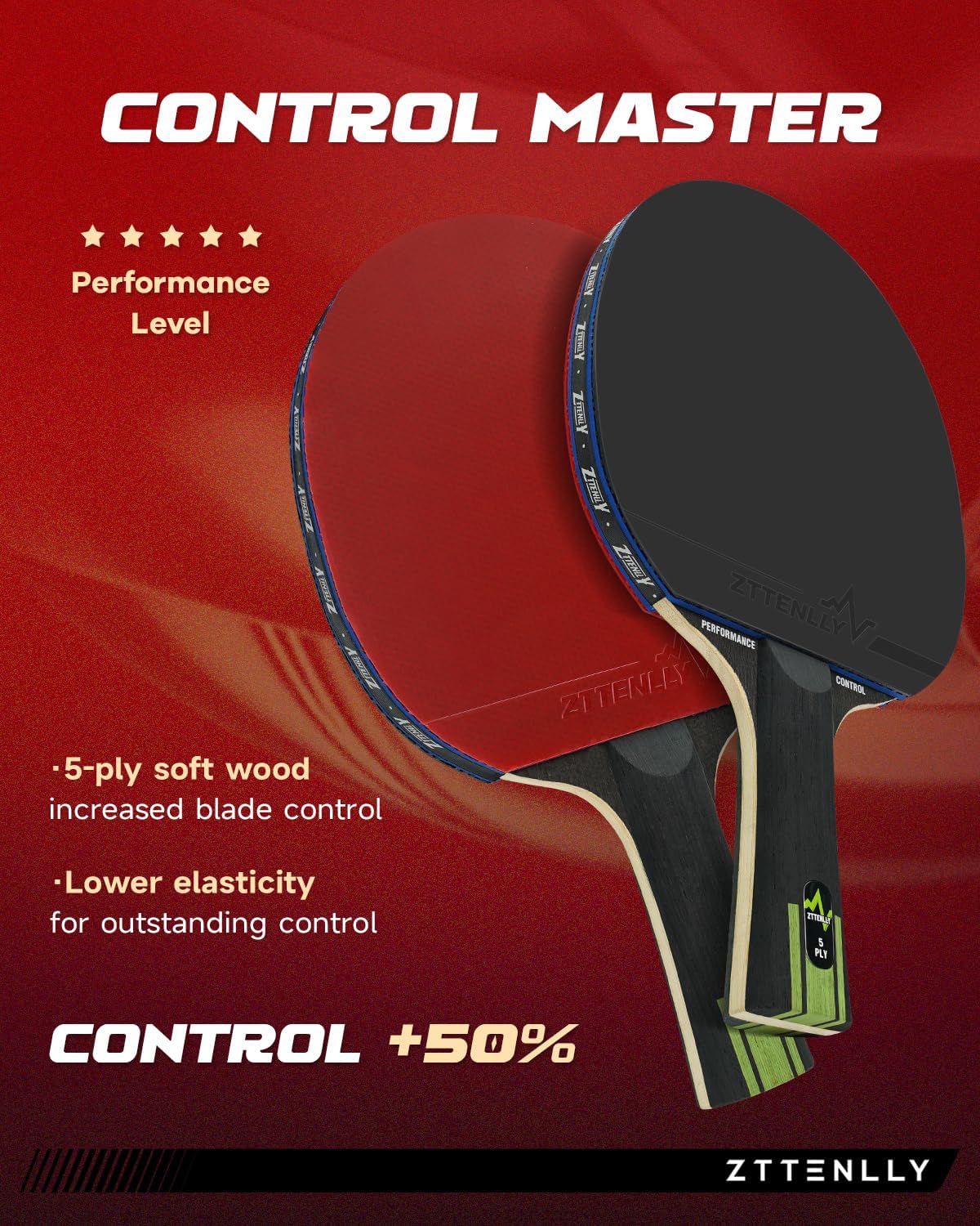 Carbon Technology Ping Pong Paddle(2) & Ping Pong Ball(12) Bundle | Performance-Series | 7-Ply Blade | Expert Speed | 3-Star Ping Pong Balls | Thicker Protector Case