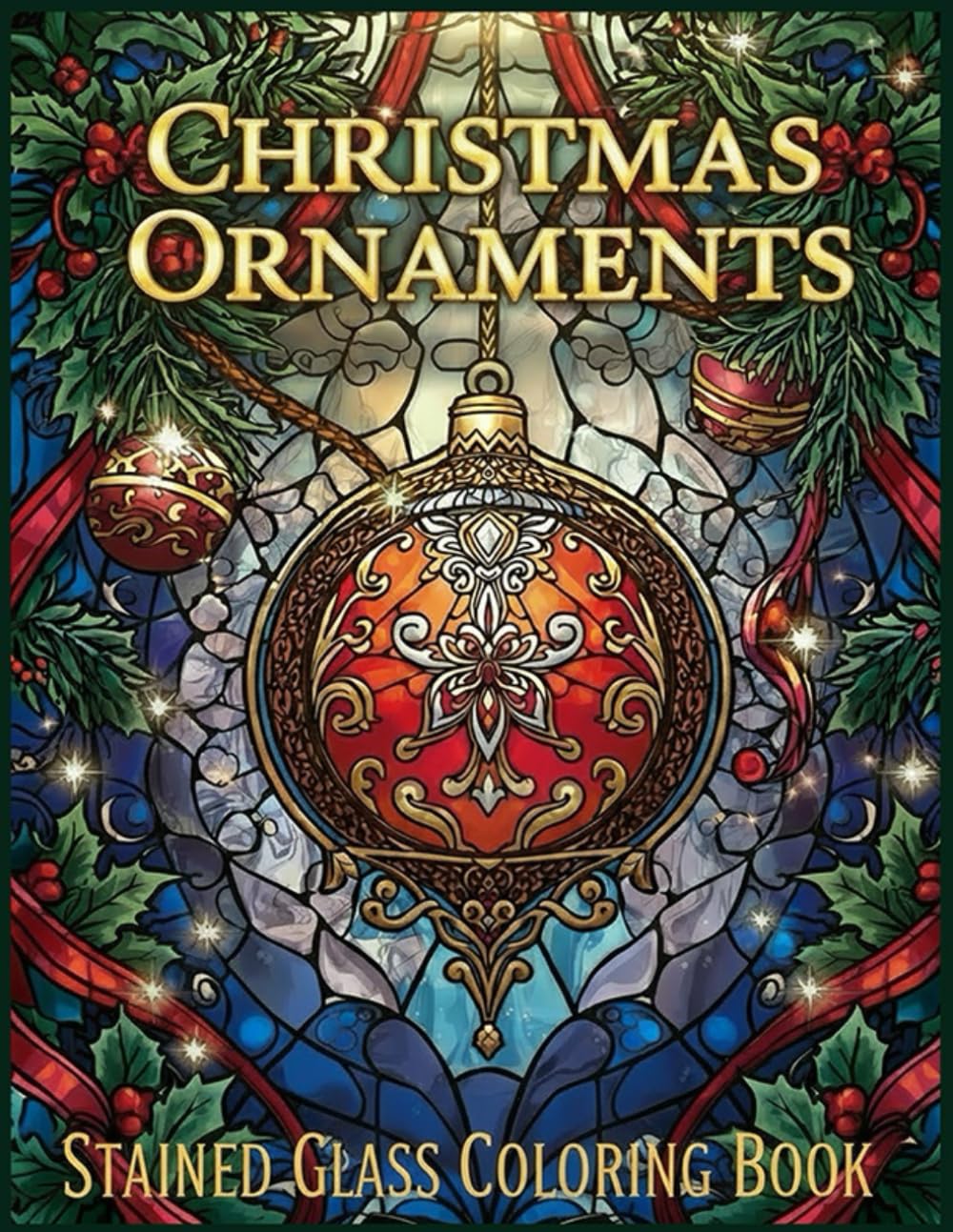 Christmas Stained Glass Coloring Book for Adults: Beautiful Holiday Ornaments, Winter Scenes, Santa Claus, Reindeer, and Festive Designs for Relaxation and Mindful Coloring