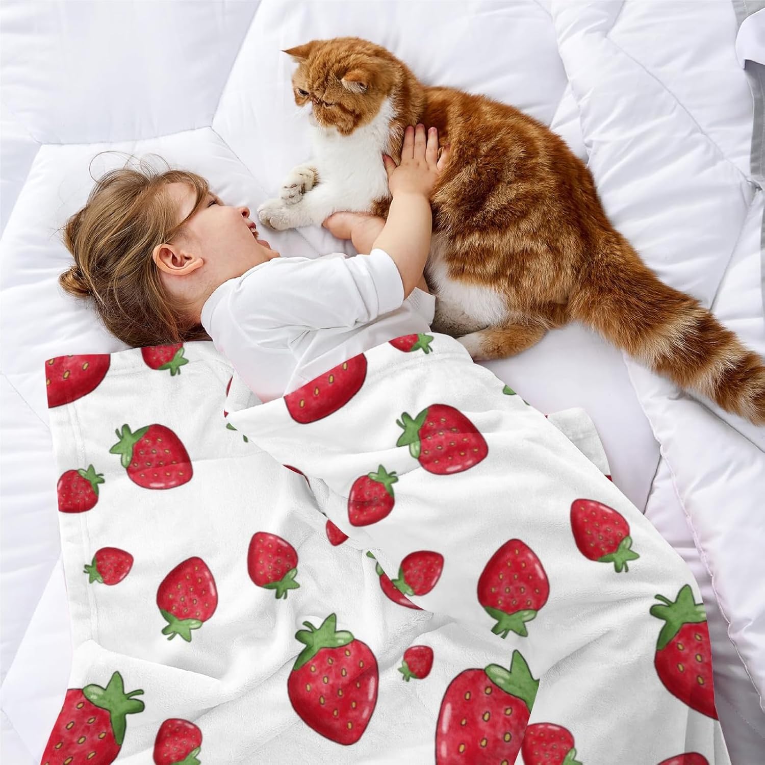 Personalized Strawberry Blanket, Ultra Soft Micro Flannel Custom Blanket for Bed Couch Living Room(Kids), 40" x 50"