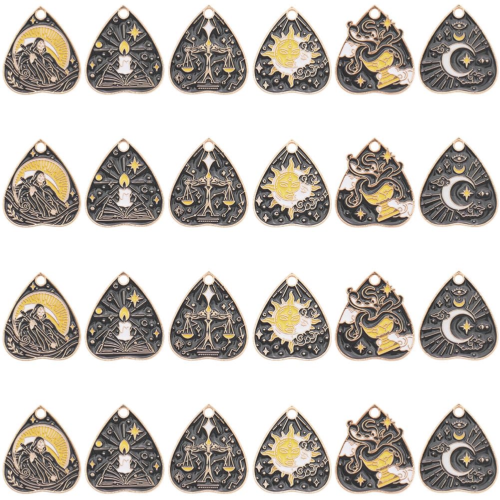 Pendentifs de Tarot pour la Fabrication de Bijoux Gothiques en Émail Noir 24pcs