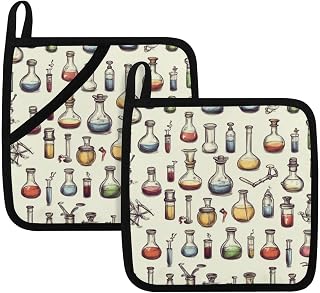 2 Pcs Chemical lab Scientific Experiment (2) Pot Holder with Pockets Kitchen Heat Resistant Potholder Cotton Lining Oven Hot Pads for Cooking Baking BBQ Microwave Holiday Decor