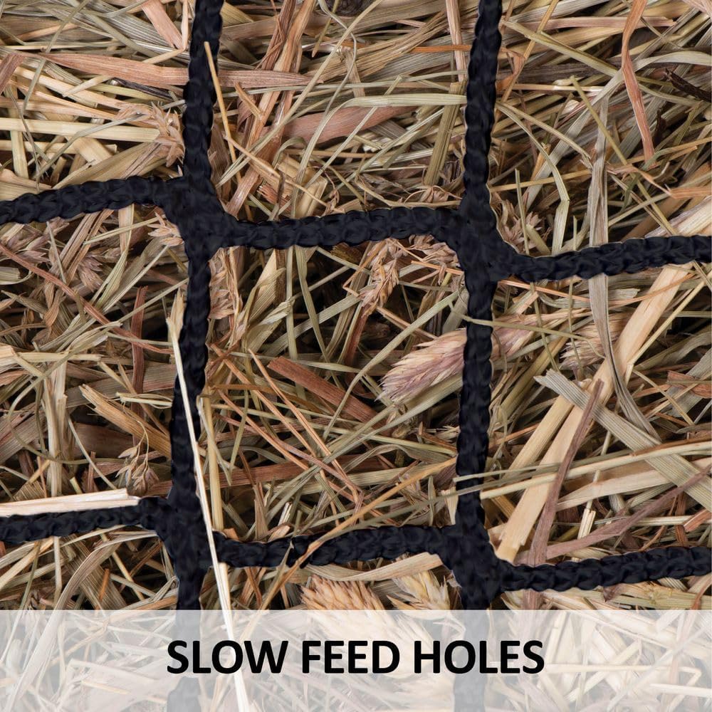 Schneiders Easy-Open Knotless 1.25" Slow Feed Hay Net for Horses | Top Rim Stays Open Filling | Gentle Poly Netting | Holds 2 to 4 Flakes of Hay