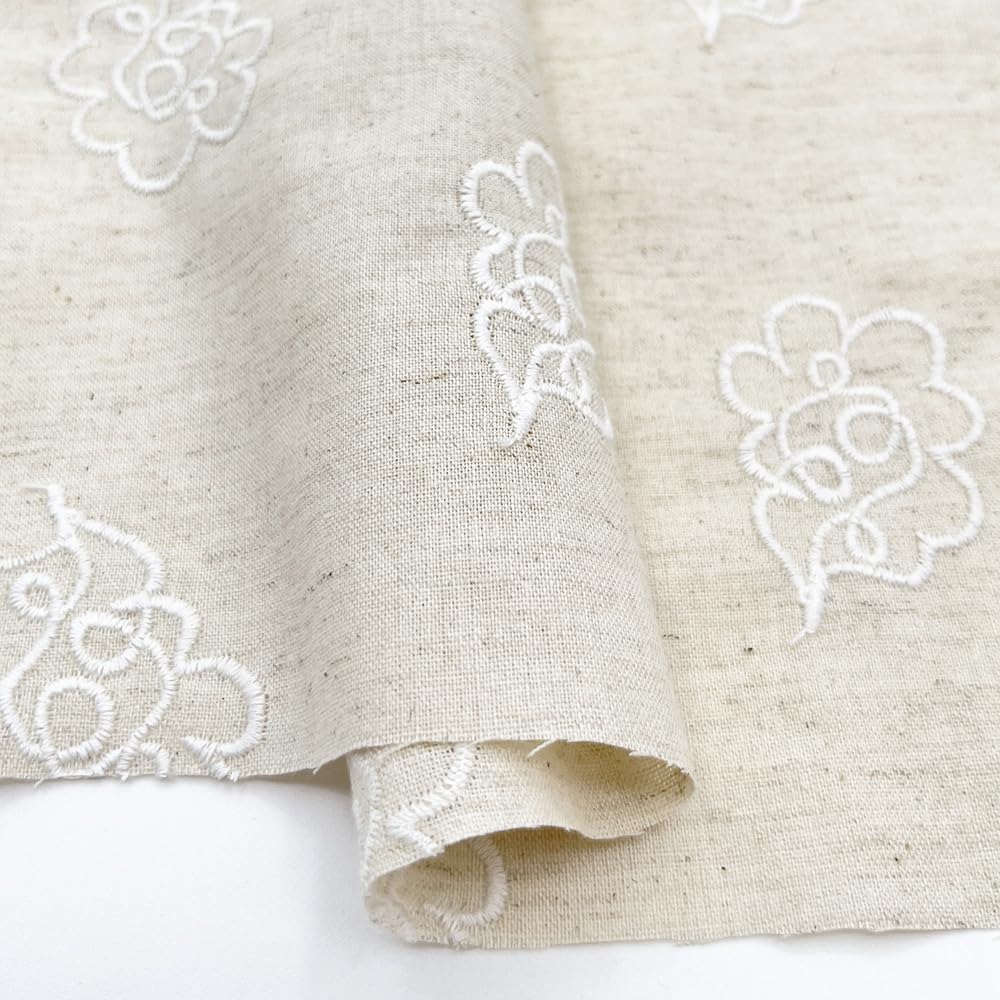 Amazon | 雲柄 刺繍生地 日本製 綿麻シーチング 綿85％麻15% 生地幅