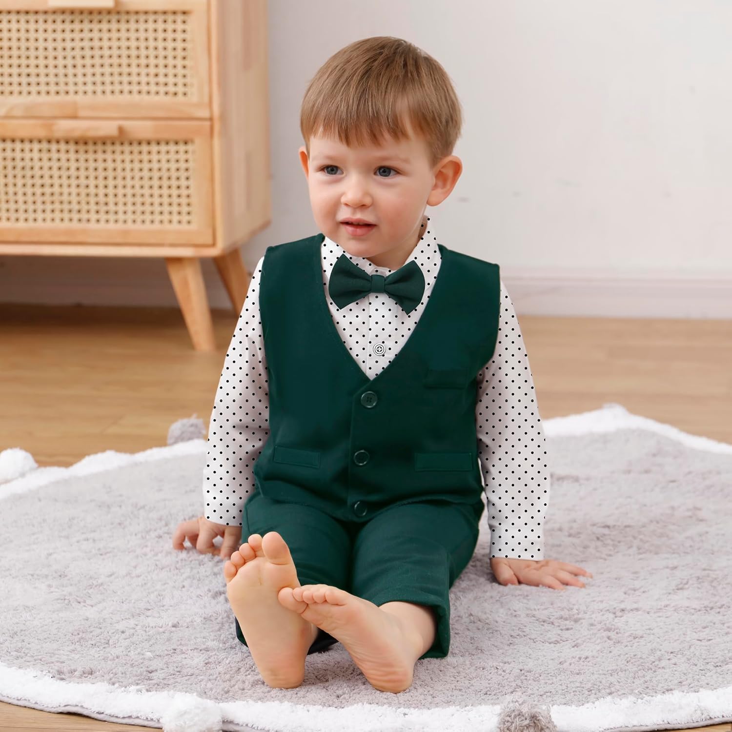 YUEMION Toddler Baby Boy Clothes Suits Gentleman Dress Shirt+Bowtie+Vest+Suspender Pants Boy Formal Wedding Outfits Set 1-5T - Image 5