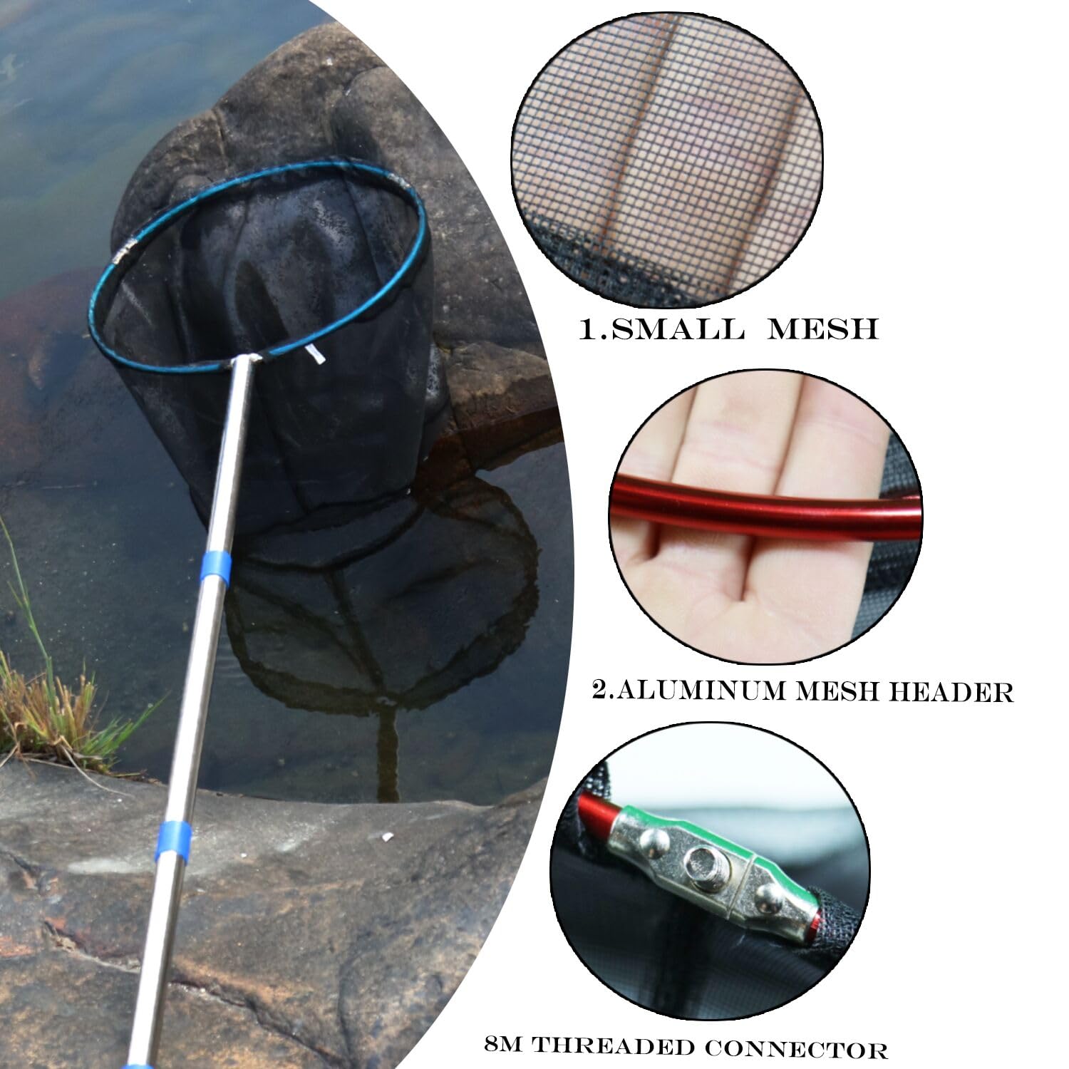 Paquete de 2 redes de pesca retráctiles ligeras con mango de caña de aluminio, redes de pesca para niños, redes de pesca para jóvenes, redes de captura y liberación de mariposas