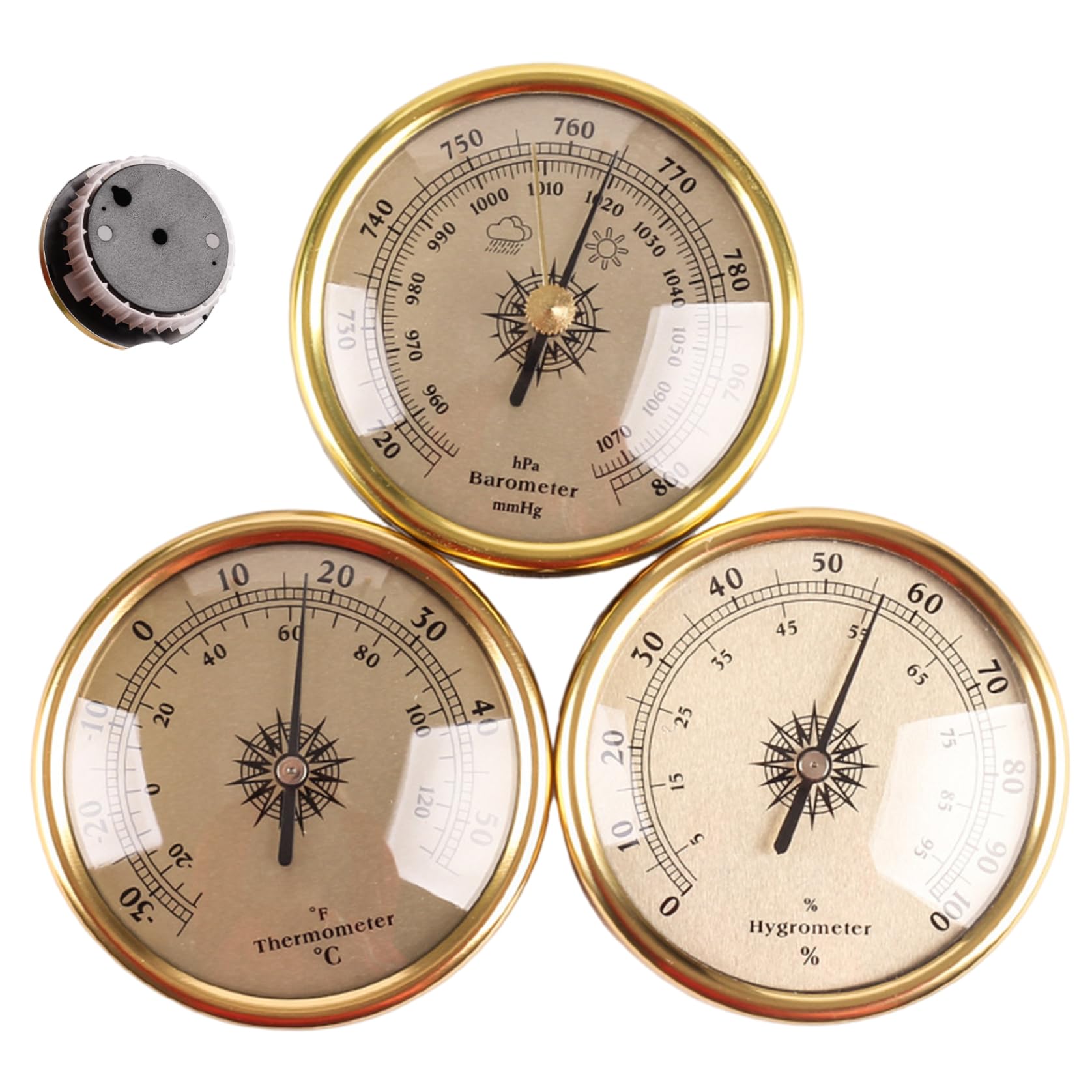 Barometer Thermometer Hygrometer, Barometer, 3-in-1 Thermometer Hygrometer Set with Retro Gold Frame for Home Wall, Accurate Barometric Pressure Gauge & Indoor Climate Monitor